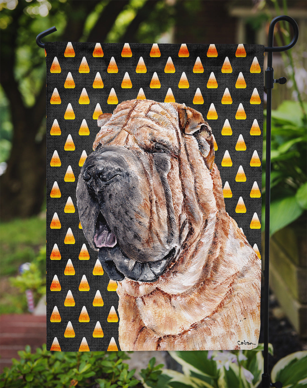 Shar Pei Candy Corn Halloween Flag Garden Size SC9647GF  the-store.com.