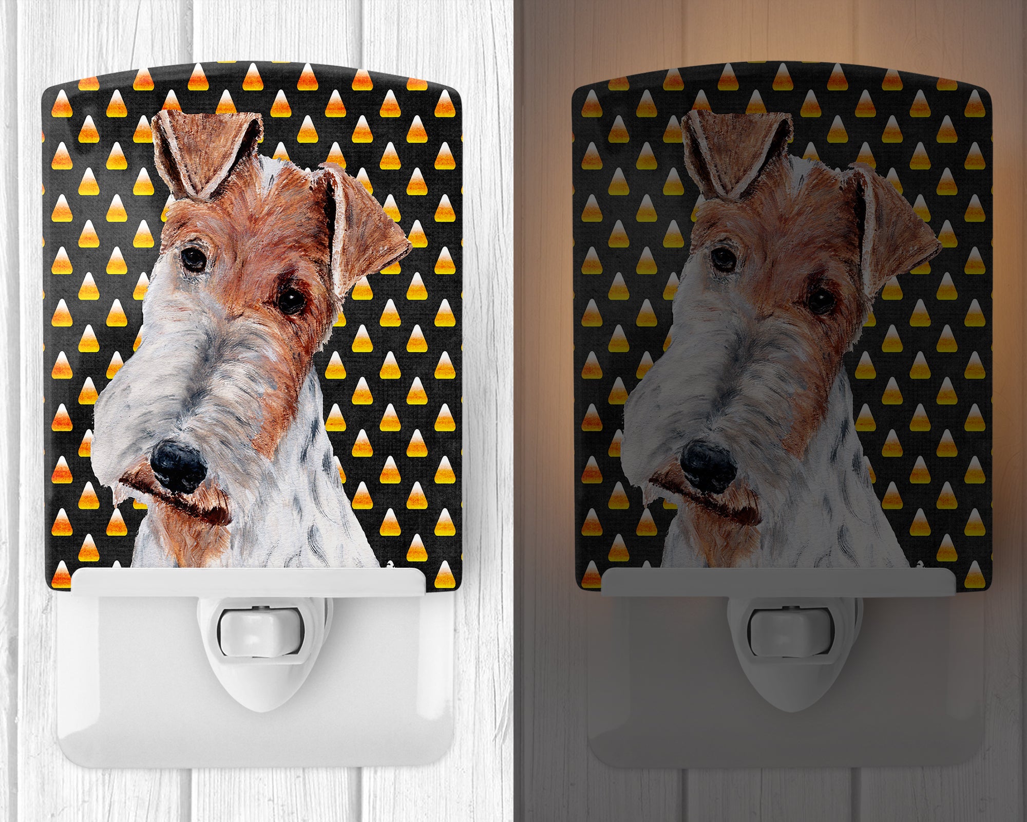 Wire Fox Terrier Candy Corn Halloween Ceramic Night Light SC9652CNL - the-store.com