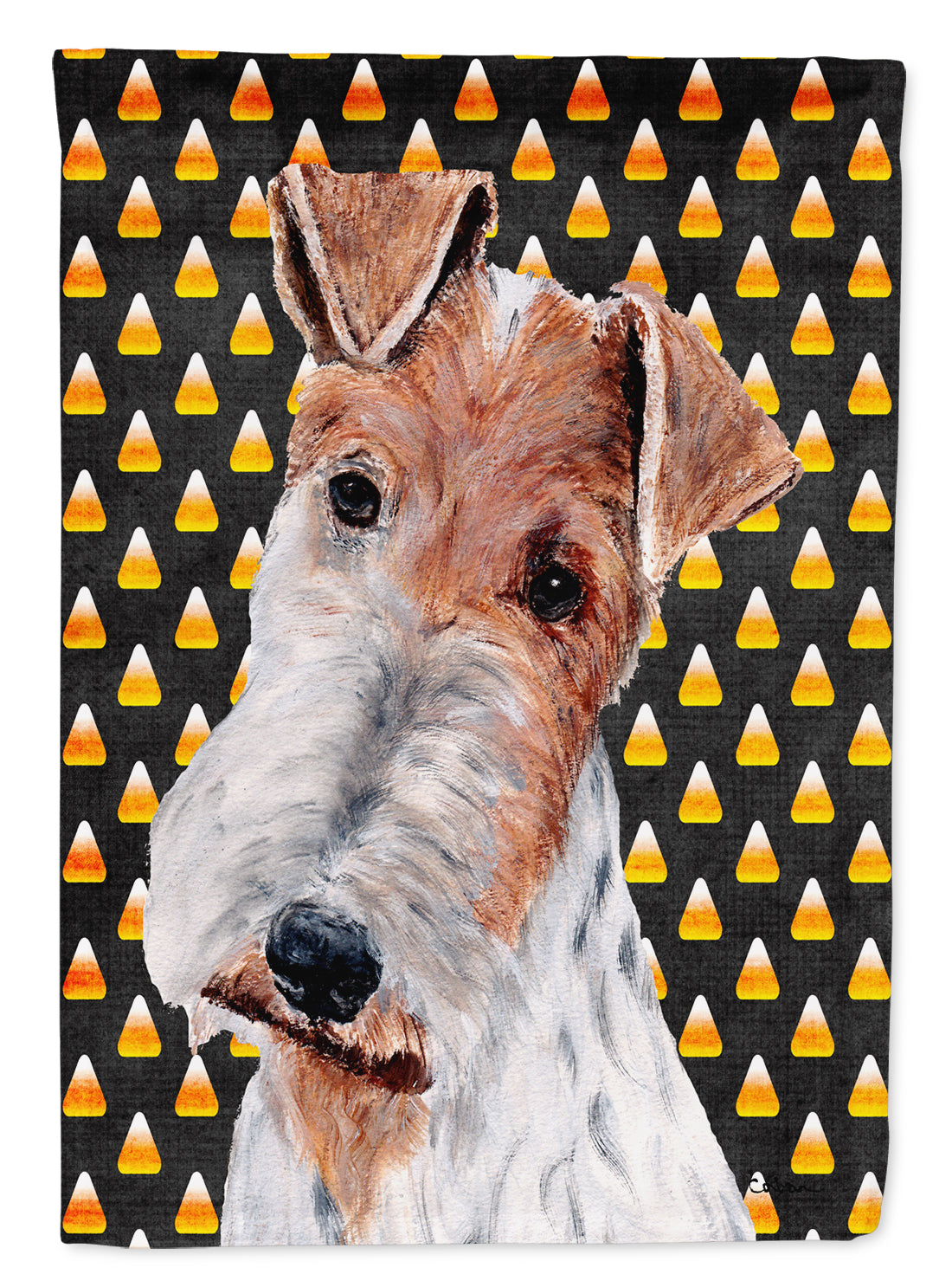 Wire Fox Terrier Candy Corn Halloween Flag Garden Size SC9652GF  the-store.com.