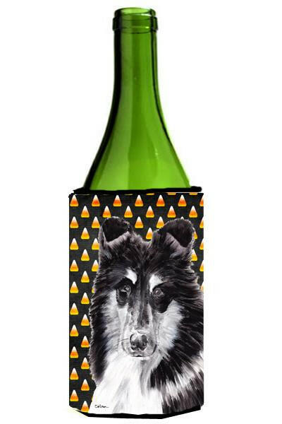 Black and White Collie Candy Corn Halloween Wine Bottle Beverage Insulator Hugger SC9654LITERK by Caroline's Treasures