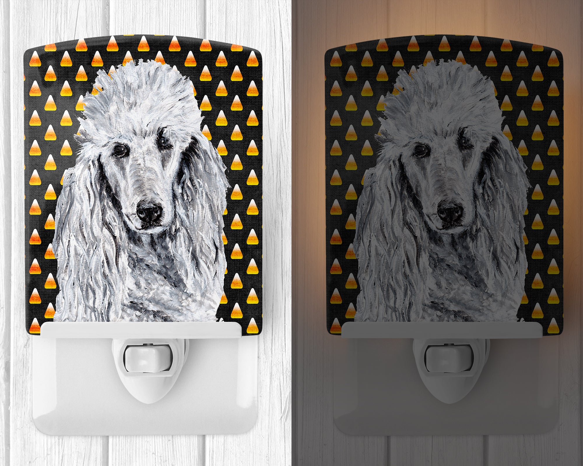 White Standard Poodle Candy Corn Halloween Ceramic Night Light SC9655CNL - the-store.com