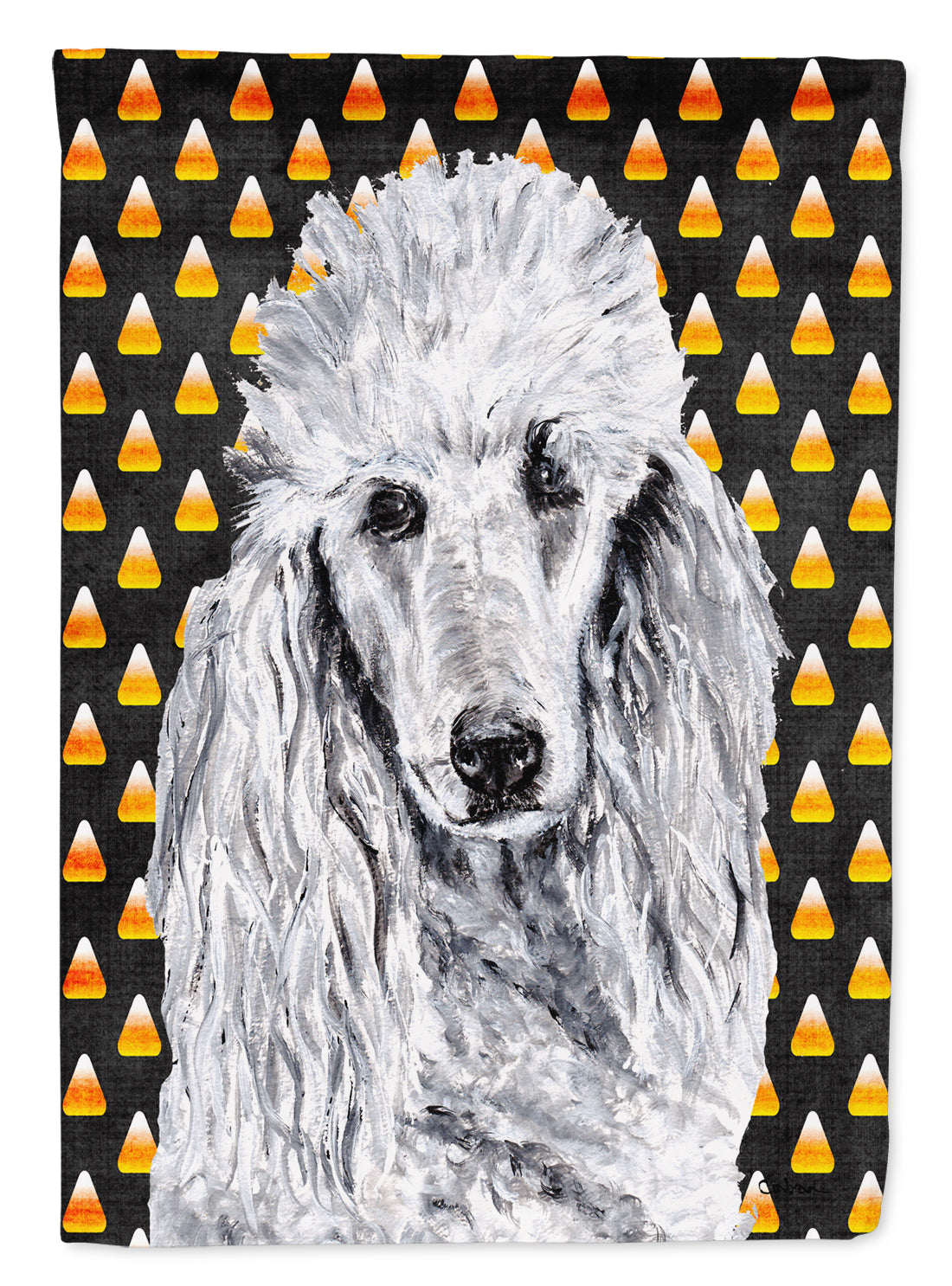 White Standard Poodle Candy Corn Halloween Flag Garden Size SC9655GF  the-store.com.