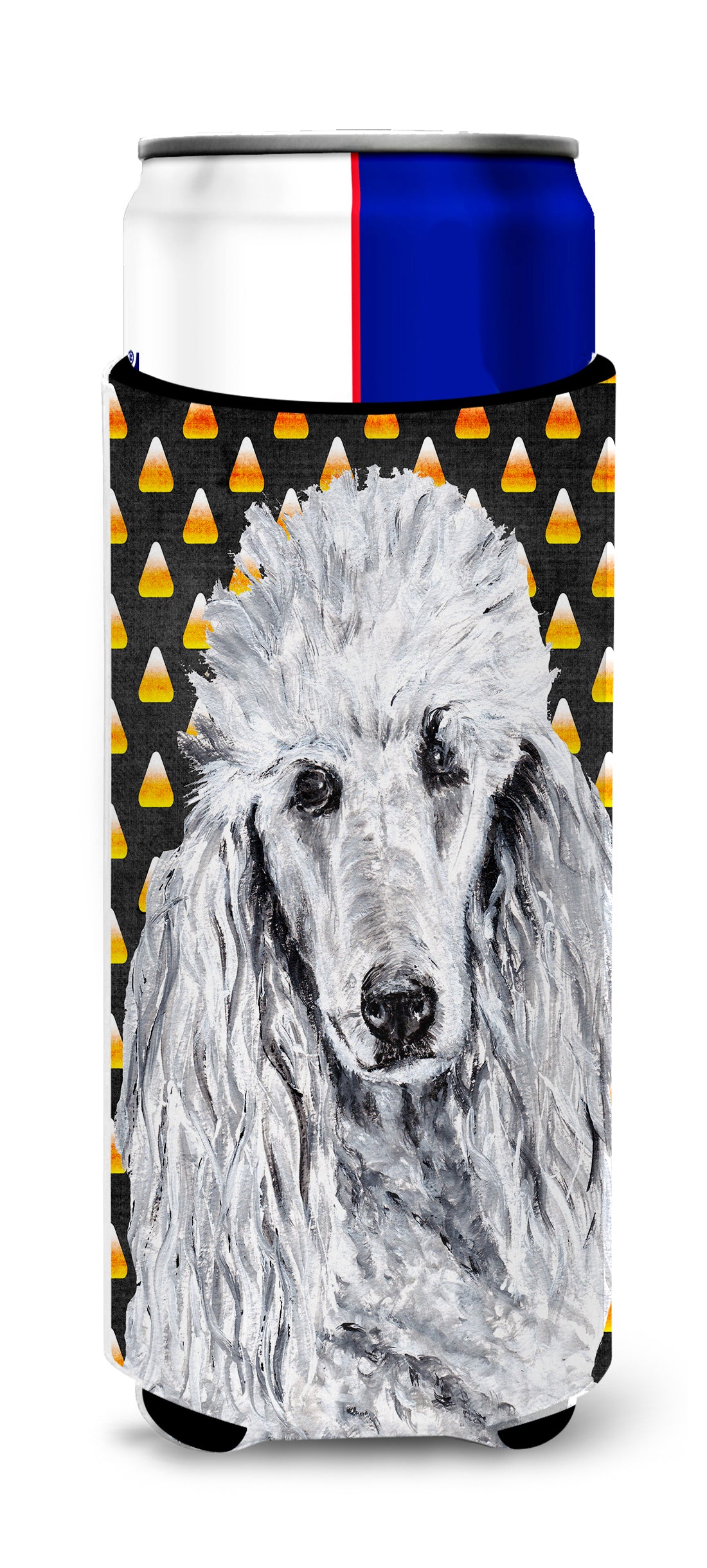 White Standard Poodle Candy Corn Halloween Ultra Beverage Insulators for slim cans SC9655MUK.