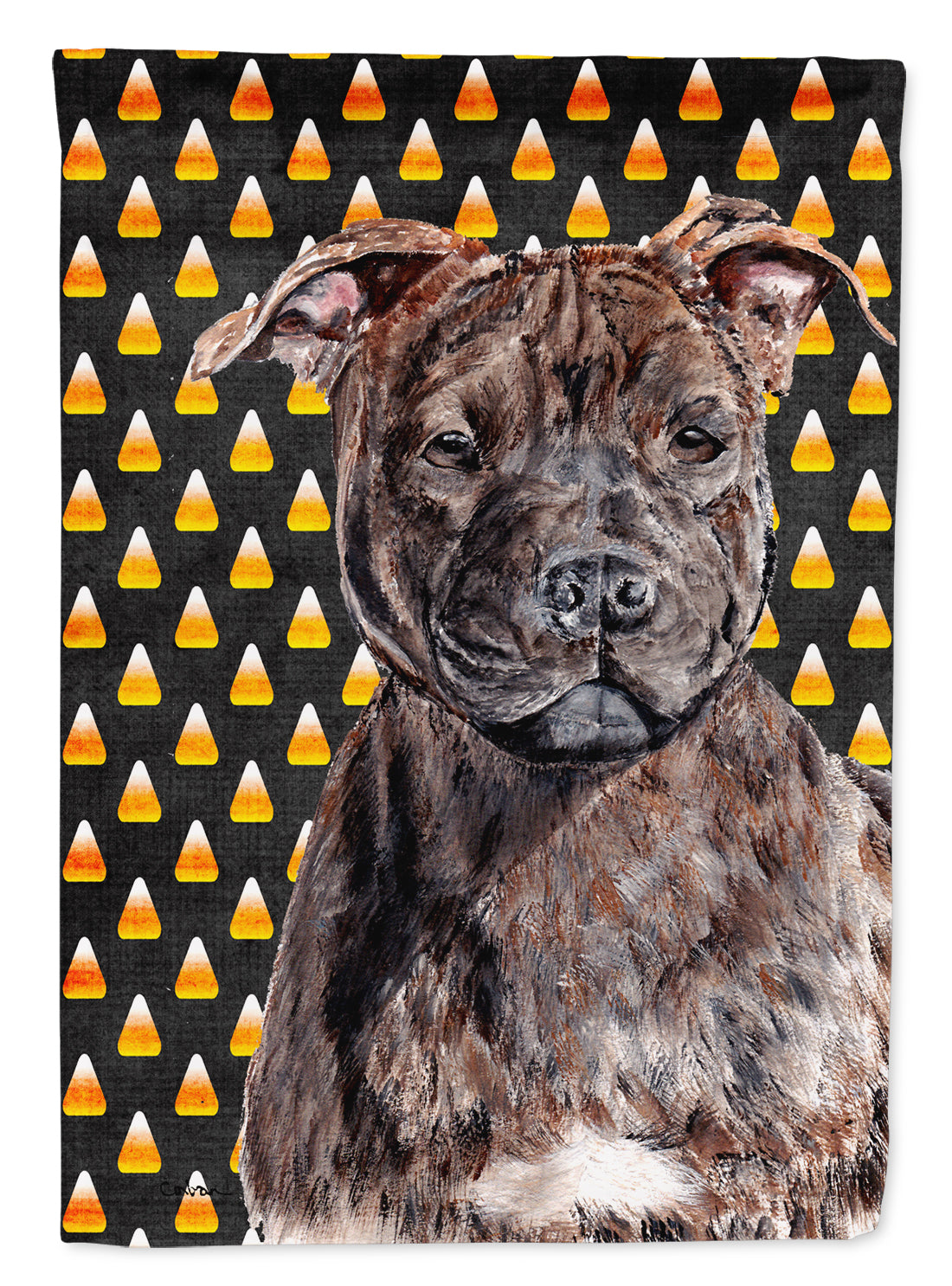 Staffordshire Bull Terrier Staffie Candy Corn Halloween Flag Canvas House Size SC9657CHF  the-store.com.