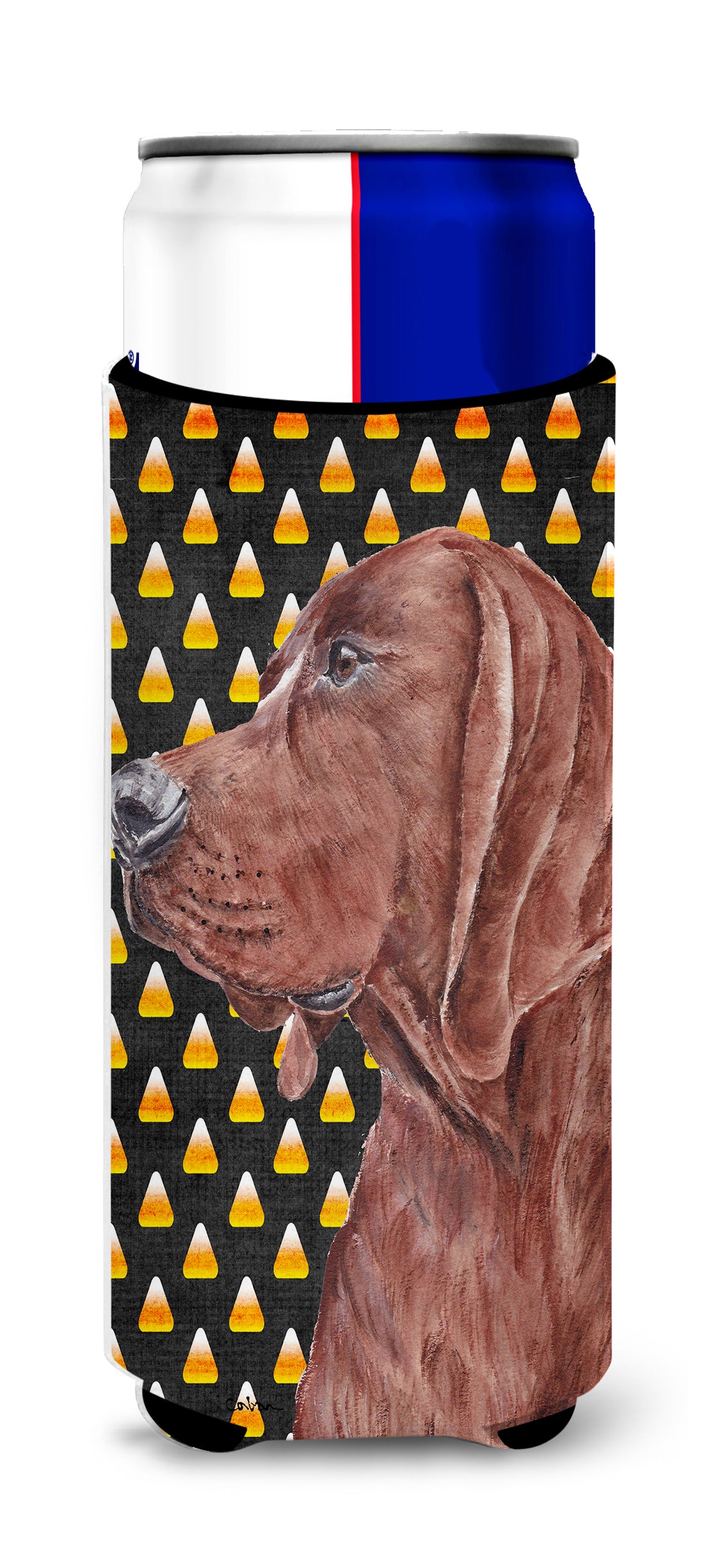 Redbone Coonhound Candy Corn Halloween Ultra Beverage Insulators for slim cans SC9659MUK.