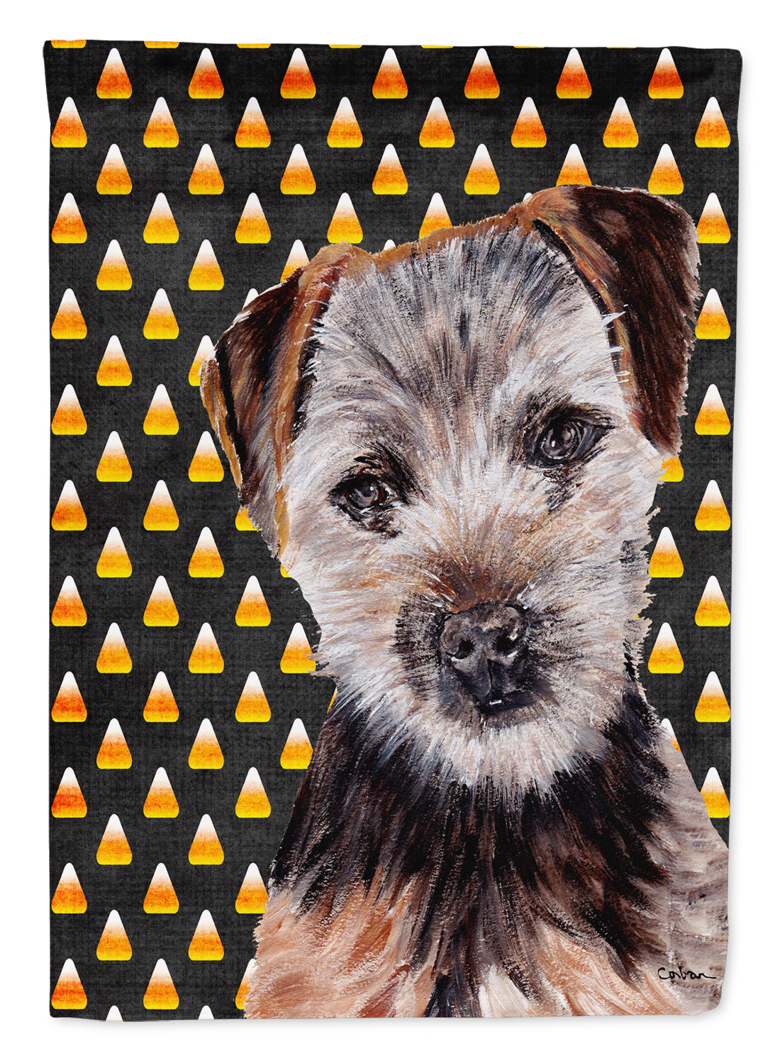 Norfolk Terrier Puppy Candy Corn Halloween Flag Canvas House Size SC9663CHF  the-store.com.