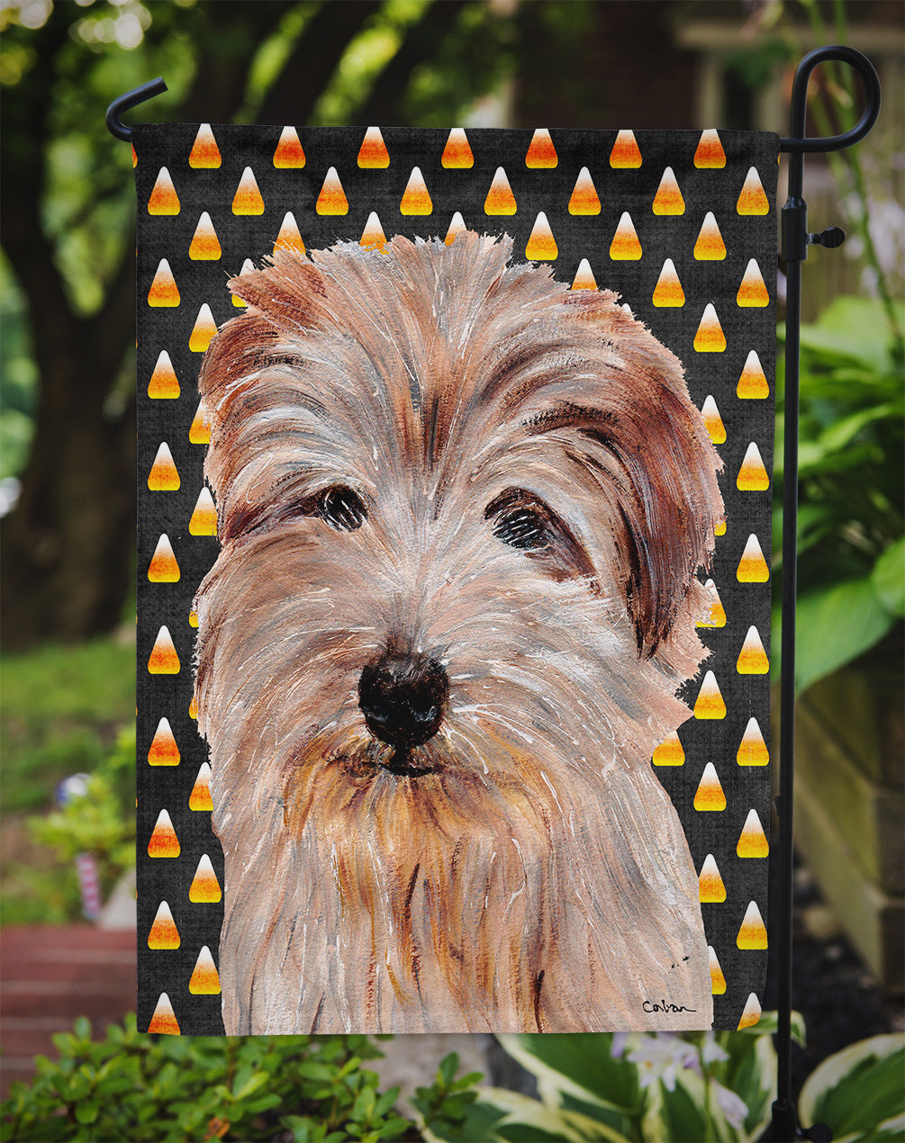 Norfolk Terrier Candy Corn Halloween Flag Garden Size SC9664GF  the-store.com.