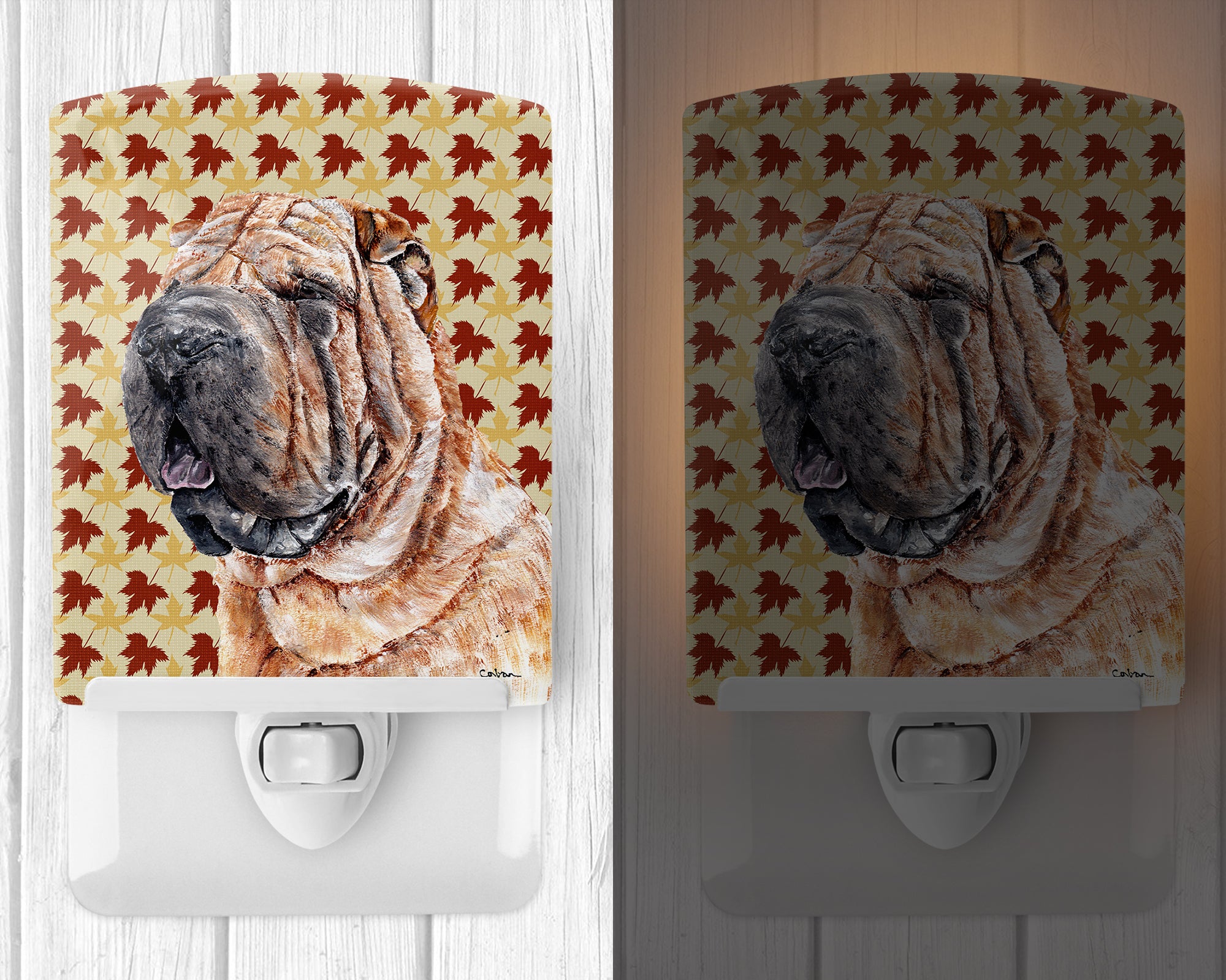 Shar Pei Fall Leaves Ceramic Night Light SC9671CNL - the-store.com