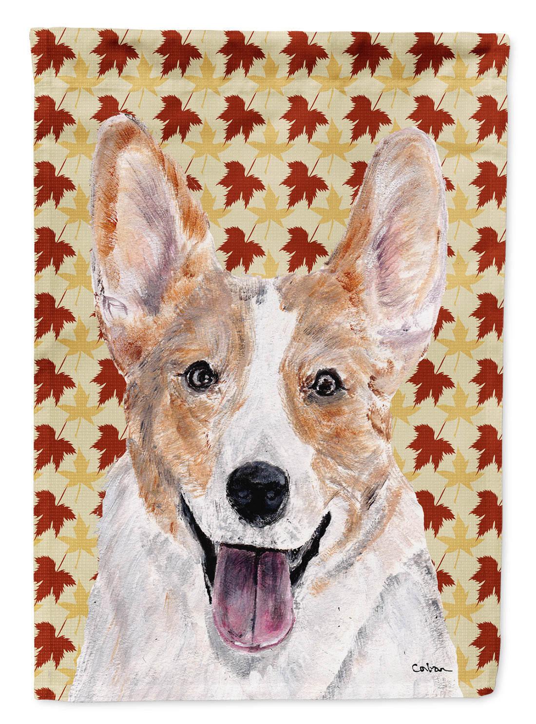 Cardigan Corgi Fall Leaves Flag Canvas House Size SC9672CHF  the-store.com.