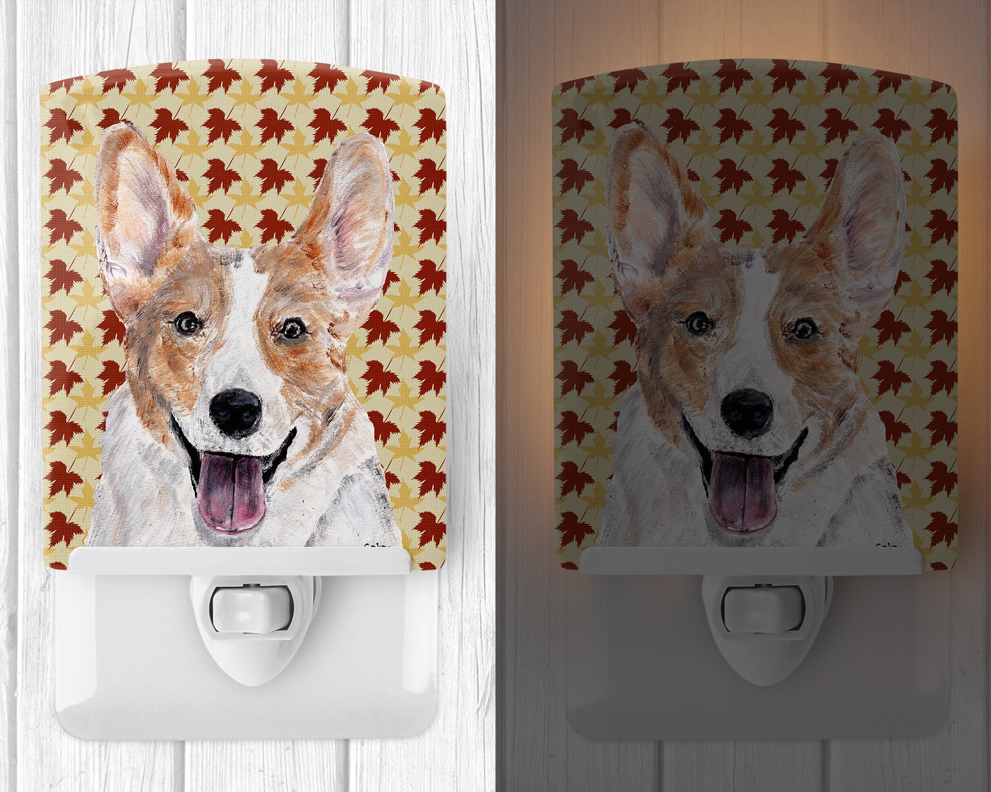 Cardigan Corgi Fall Leaves Ceramic Night Light SC9672CNL - the-store.com