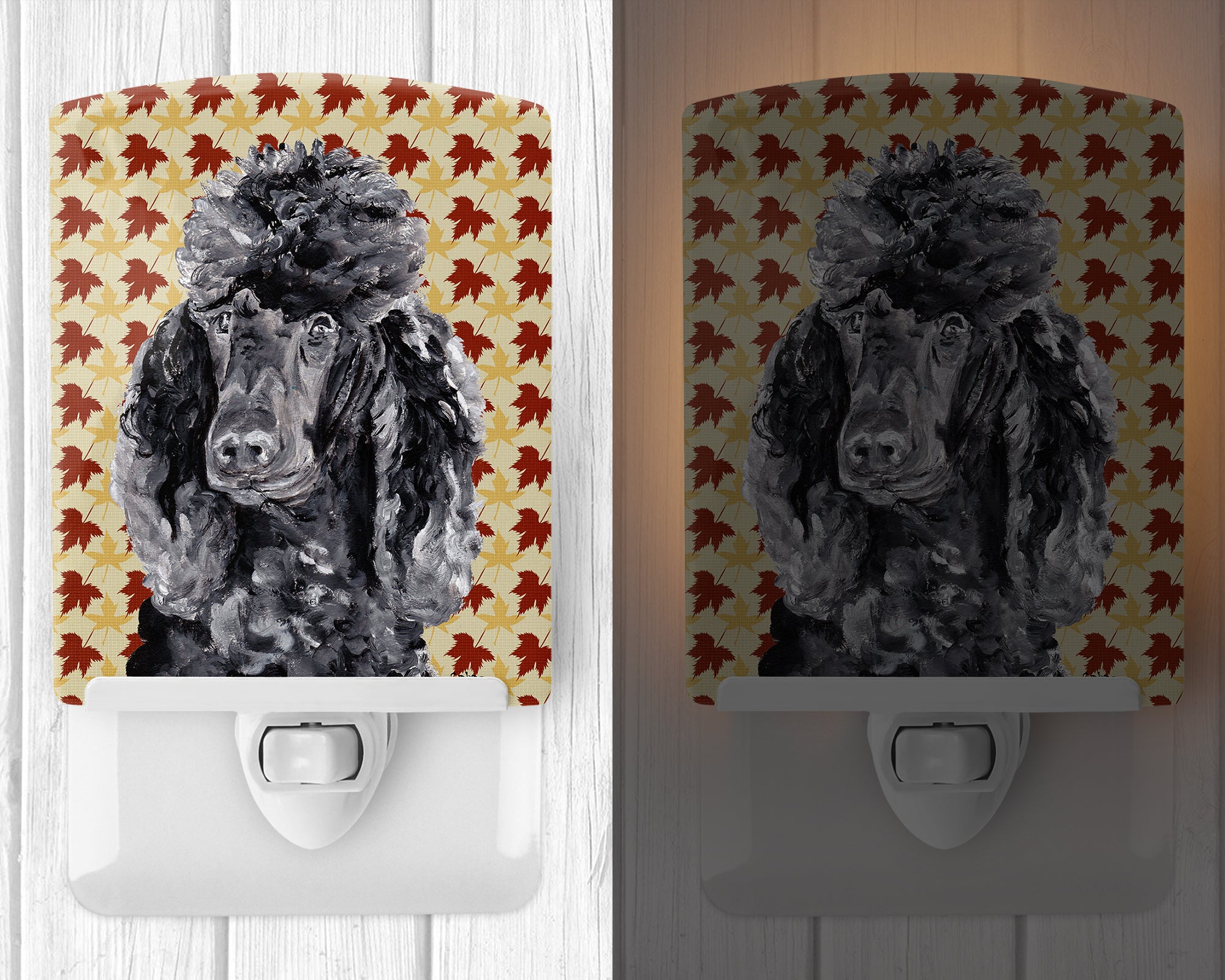 Black Standard Poodle Fall Leaves Ceramic Night Light SC9674CNL - the-store.com