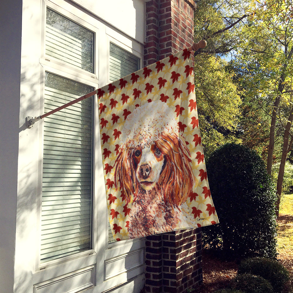 Red Miniature Poodle Fall Leaves Flag Canvas House Size SC9675CHF  the-store.com.