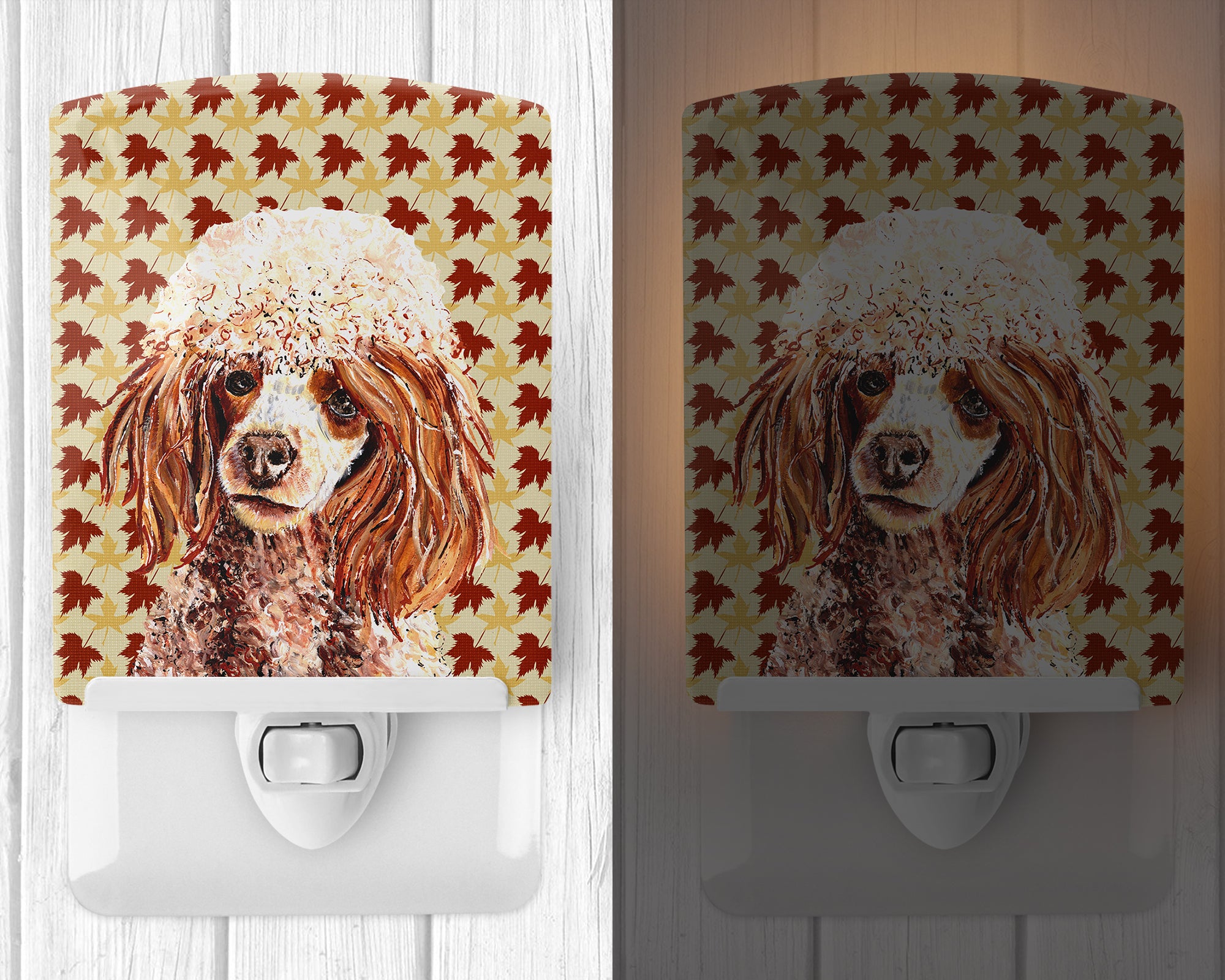 Red Miniature Poodle Fall Leaves Ceramic Night Light SC9675CNL - the-store.com