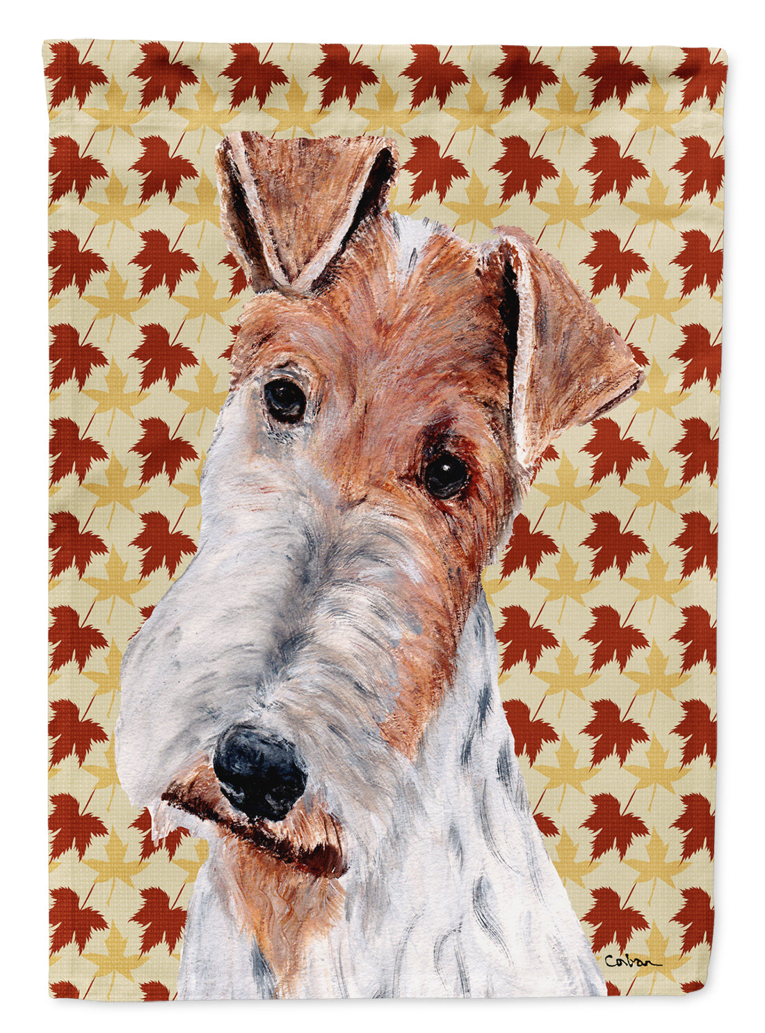 Wire Fox Terrier Fall Leaves Flag Garden Size SC9676GF  the-store.com.