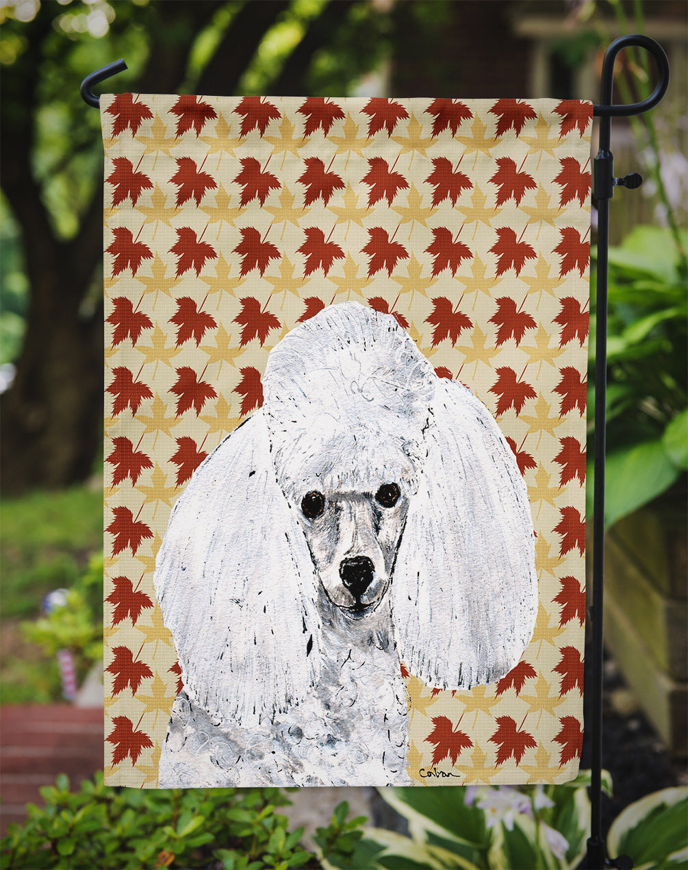 White Toy Poodle Fall Leaves Flag Garden Size SC9677GF  the-store.com.