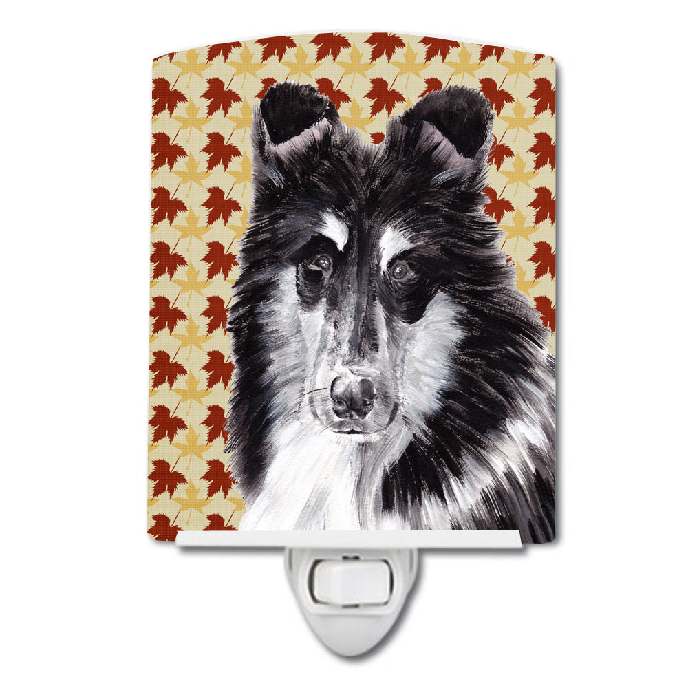 Black and White Collie Fall Leaves Ceramic Night Light SC9678CNL - the-store.com