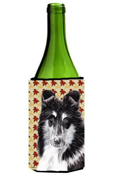 Black and White Collie Fall Leaves Wine Bottle Beverage Insulator Hugger SC9678LITERK by Caroline's Treasures