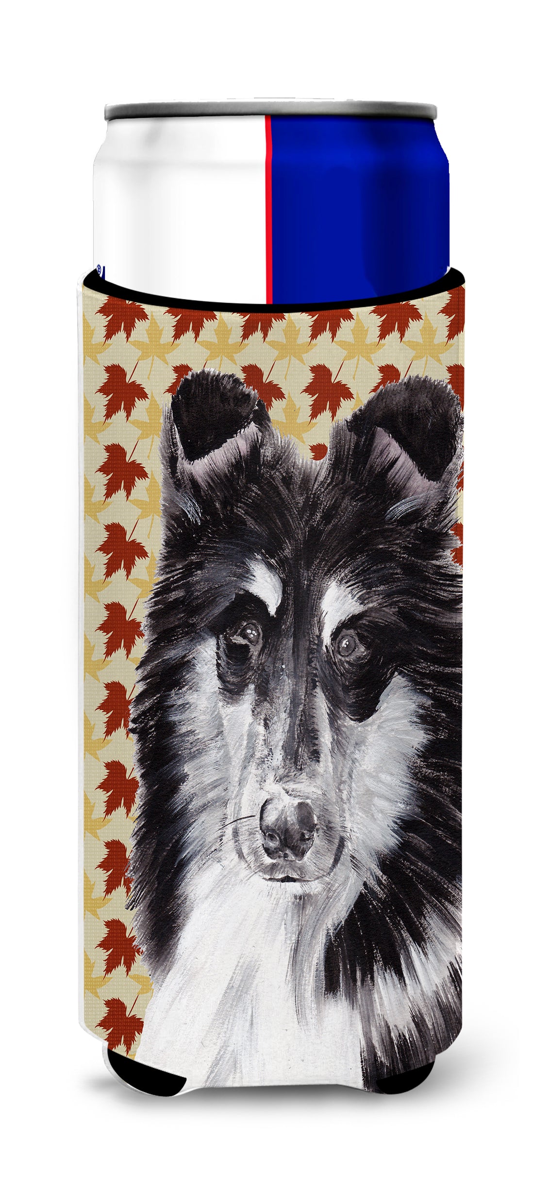 Black and White Collie Fall Leaves Ultra Beverage Insulators for slim cans SC9678MUK.