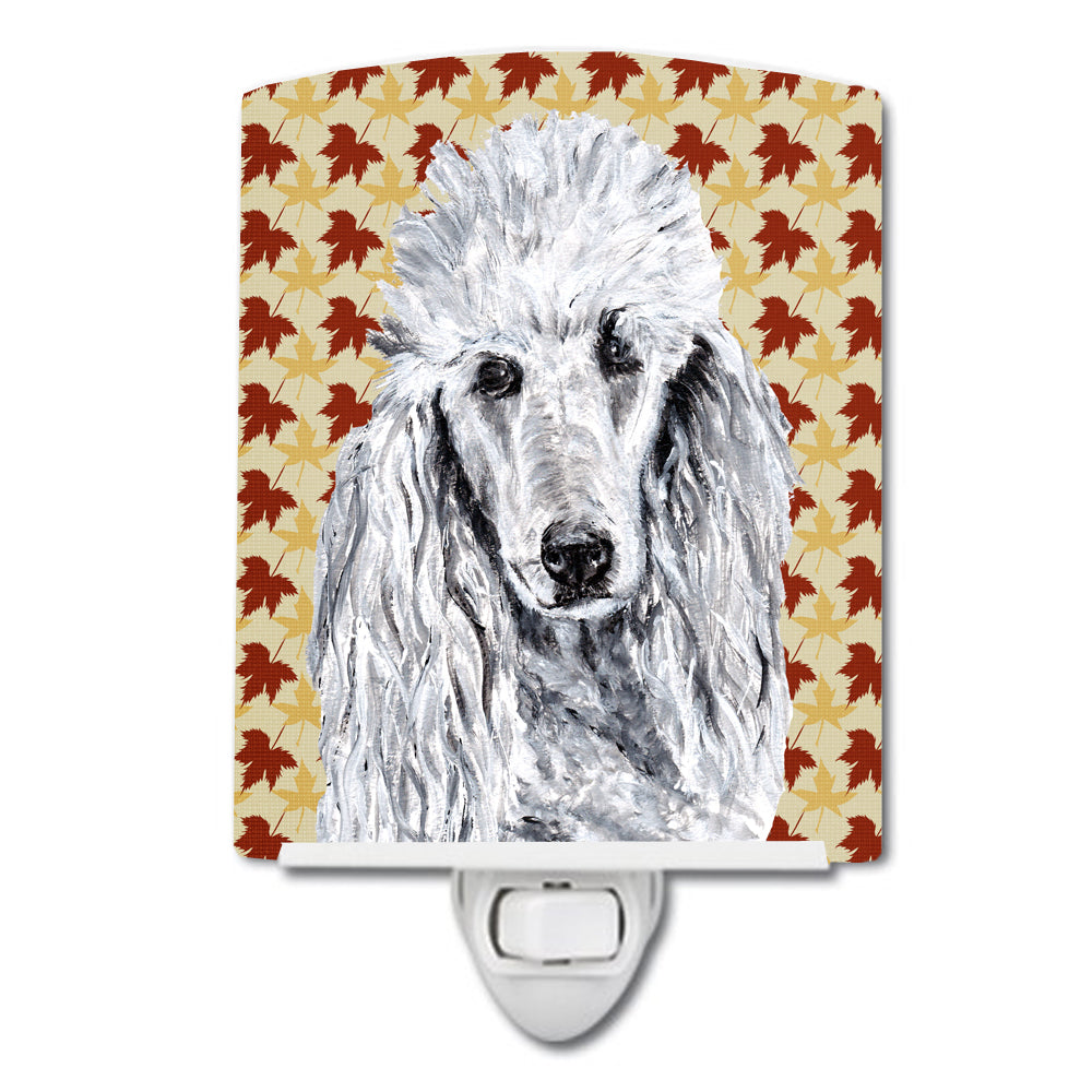 White Standard Poodle Fall Leaves Ceramic Night Light SC9679CNL - the-store.com