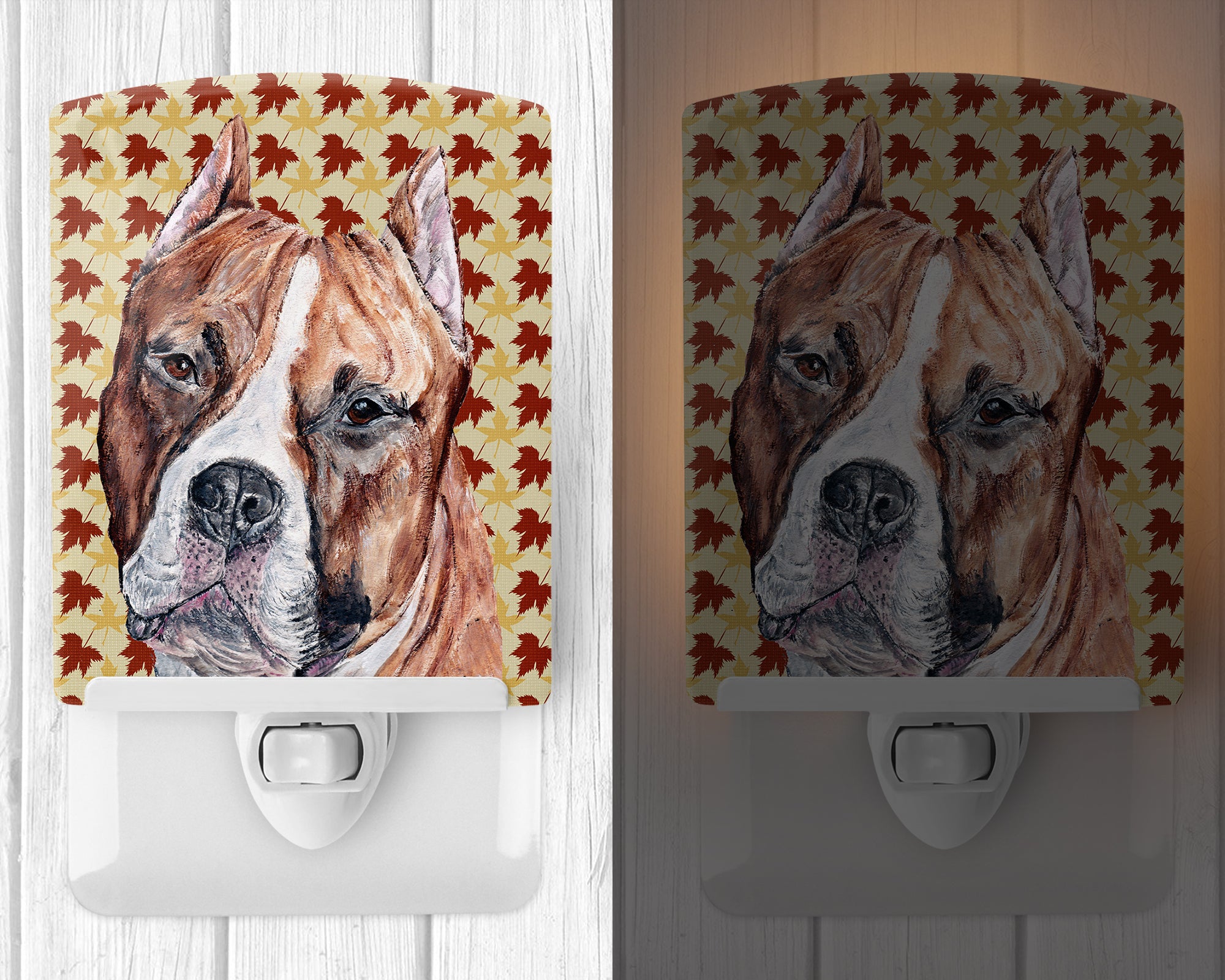 Staffordshire Bull Terrier Staffie Fall Leaves Ceramic Night Light SC9680CNL - the-store.com