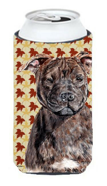 Staffordshire Bull Terrier Staffie Fall Leaves Tall Boy Beverage Insulator Hugger SC9681TBC by Caroline&#39;s Treasures