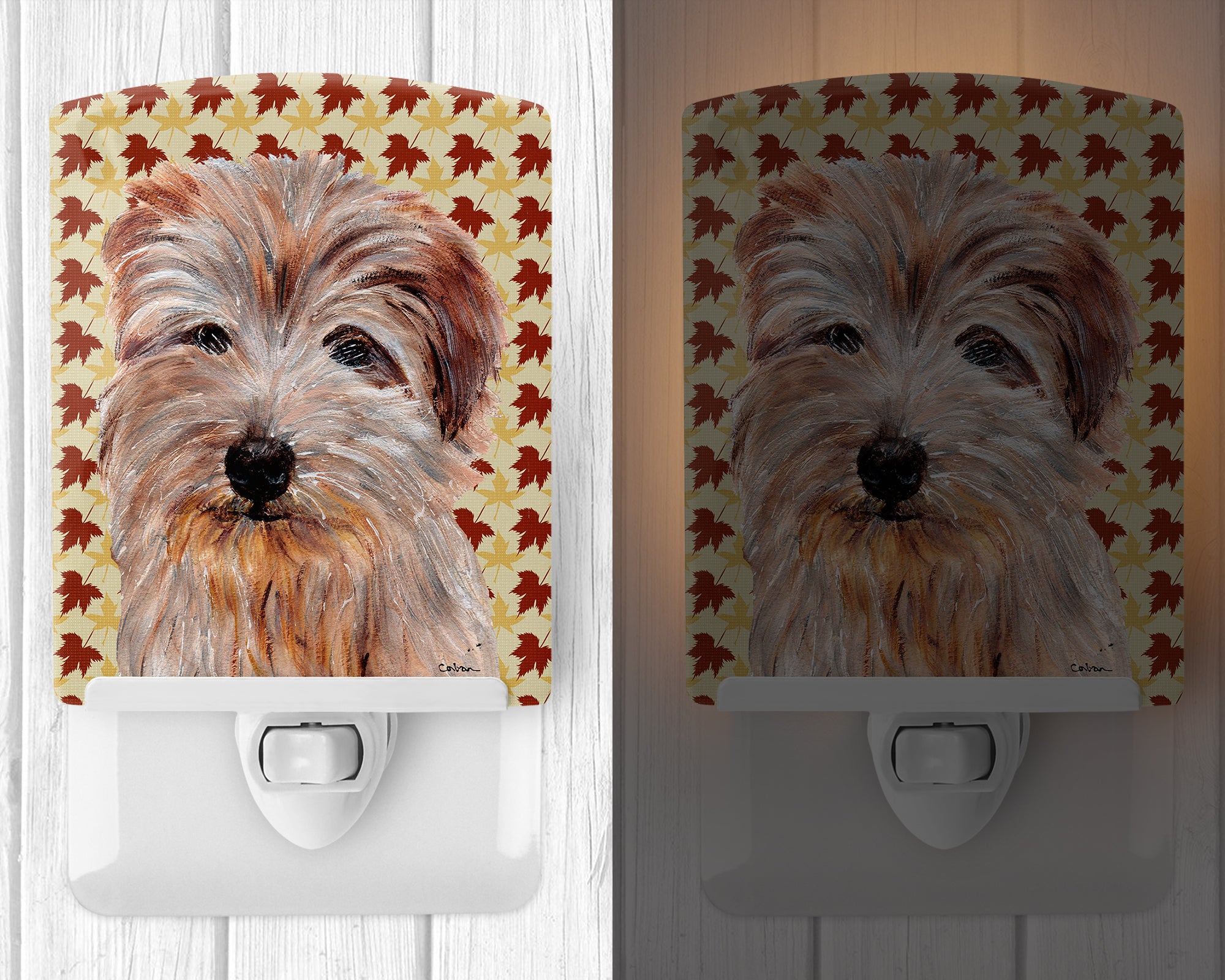 Norfolk Terrier Fall Leaves Ceramic Night Light SC9688CNL - the-store.com