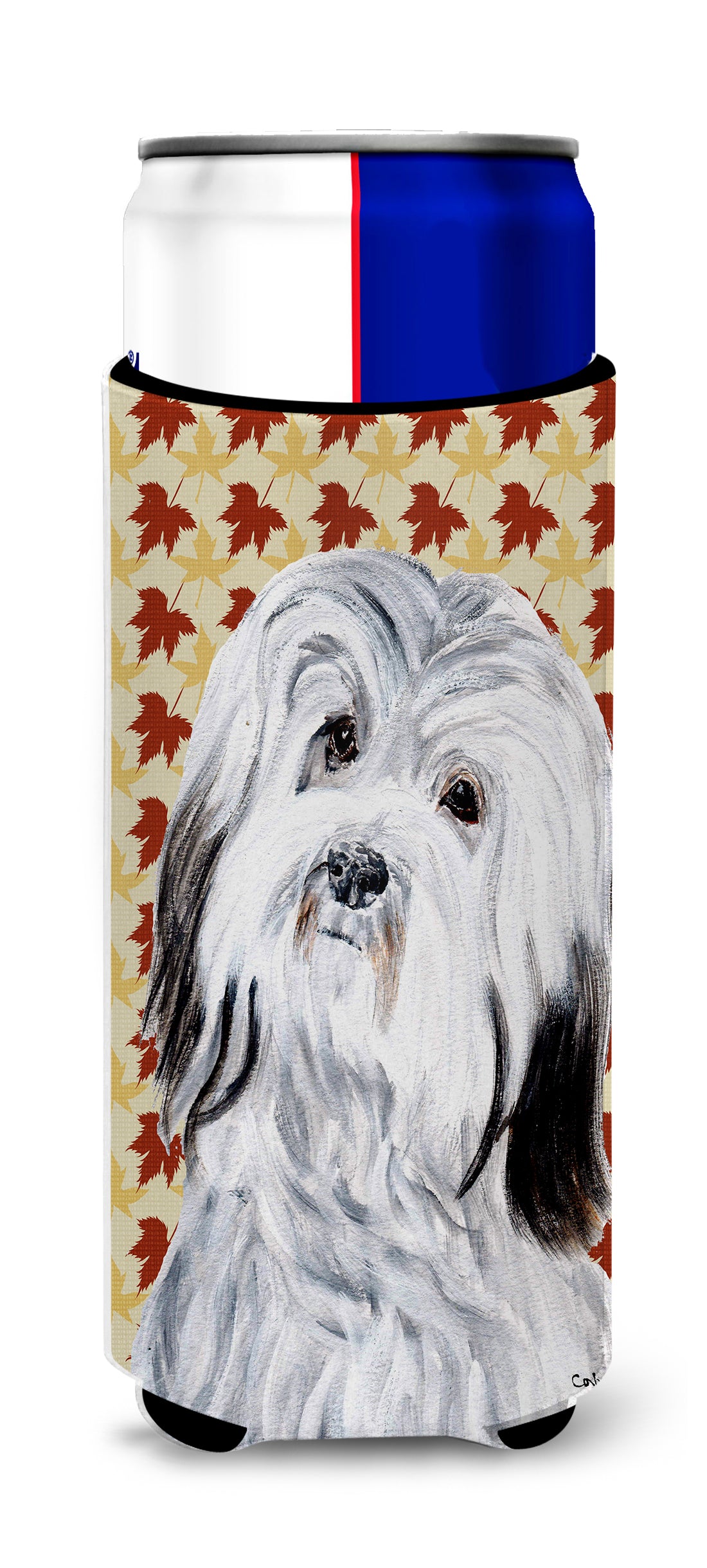 Havanese Fall Leaves Ultra Beverage Insulators for slim cans SC9689MUK.