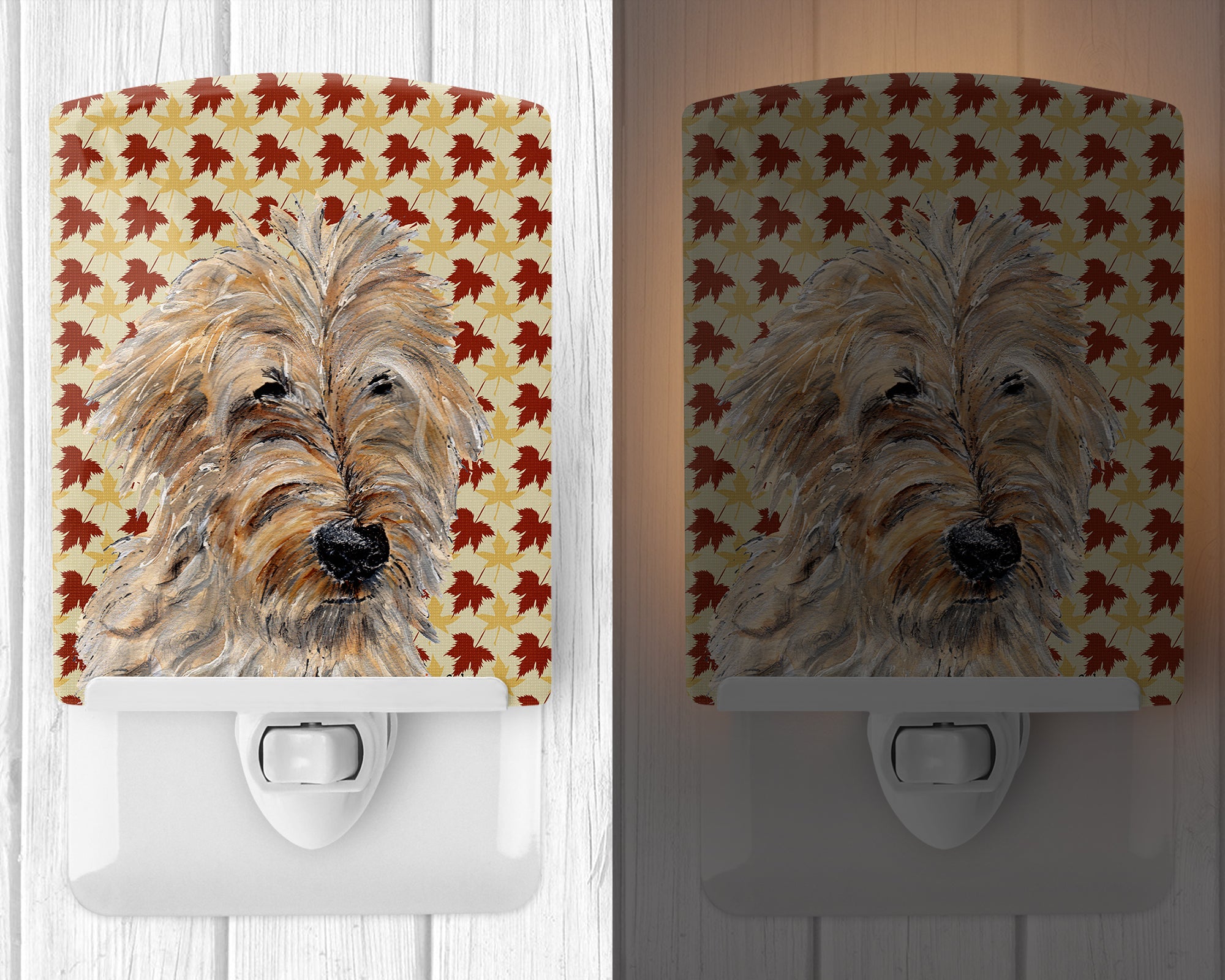 Golden Doodle 2 Fall Leaves Ceramic Night Light SC9691CNL - the-store.com