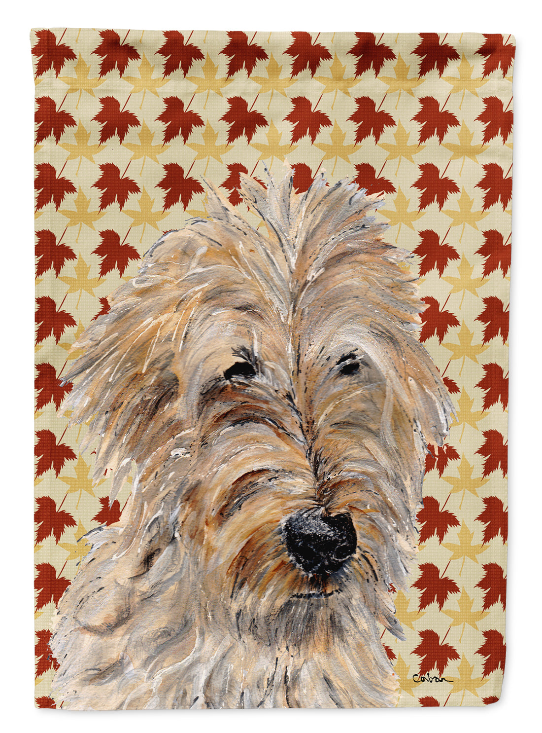 Golden Doodle 2 Fall Leaves Flag Garden Size SC9691GF  the-store.com.