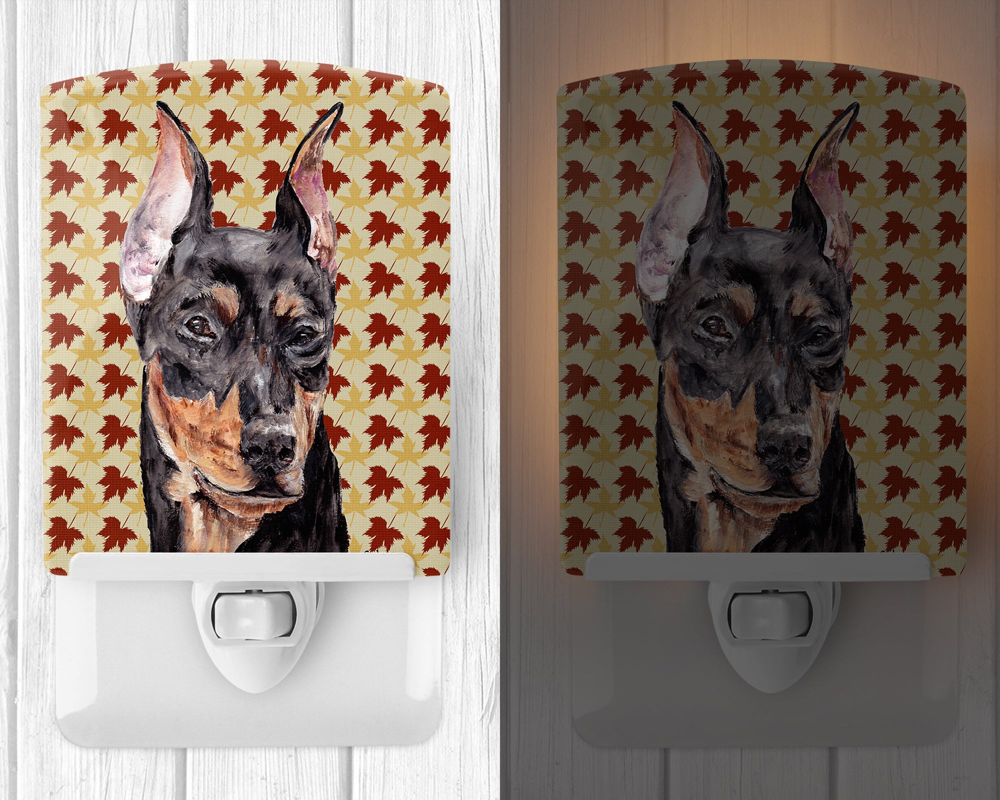 German Pinscher Fall Leaves Ceramic Night Light SC9692CNL - the-store.com