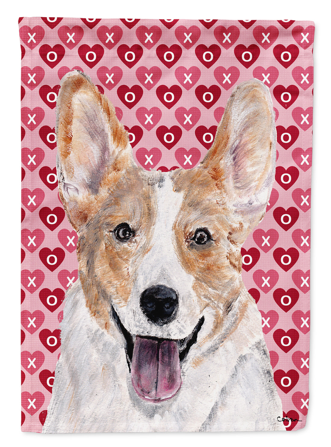 Cardigan Corgi Hearts and Love Flag Canvas House Size SC9696CHF  the-store.com.