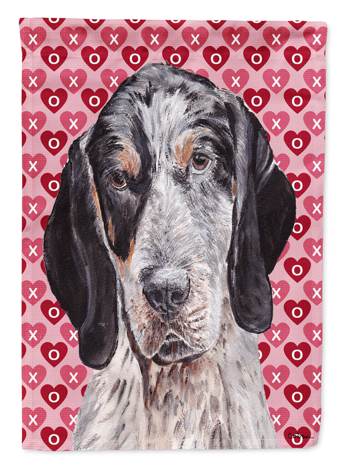 Blue Tick Coonhound Hearts and Love Flag Canvas House Size SC9697CHF  the-store.com.