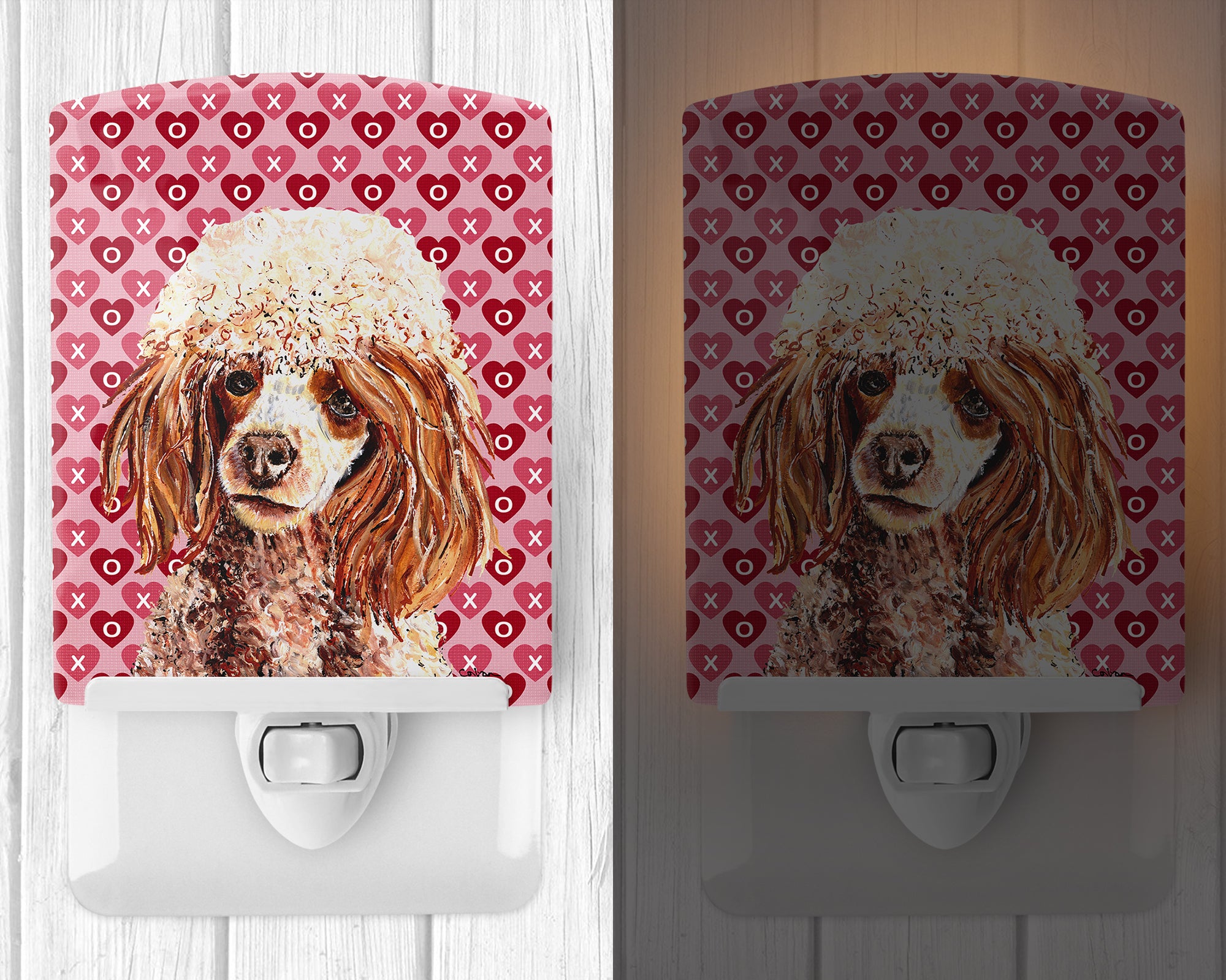 Red Miniature Poodle Hearts and Love Ceramic Night Light SC9699CNL - the-store.com