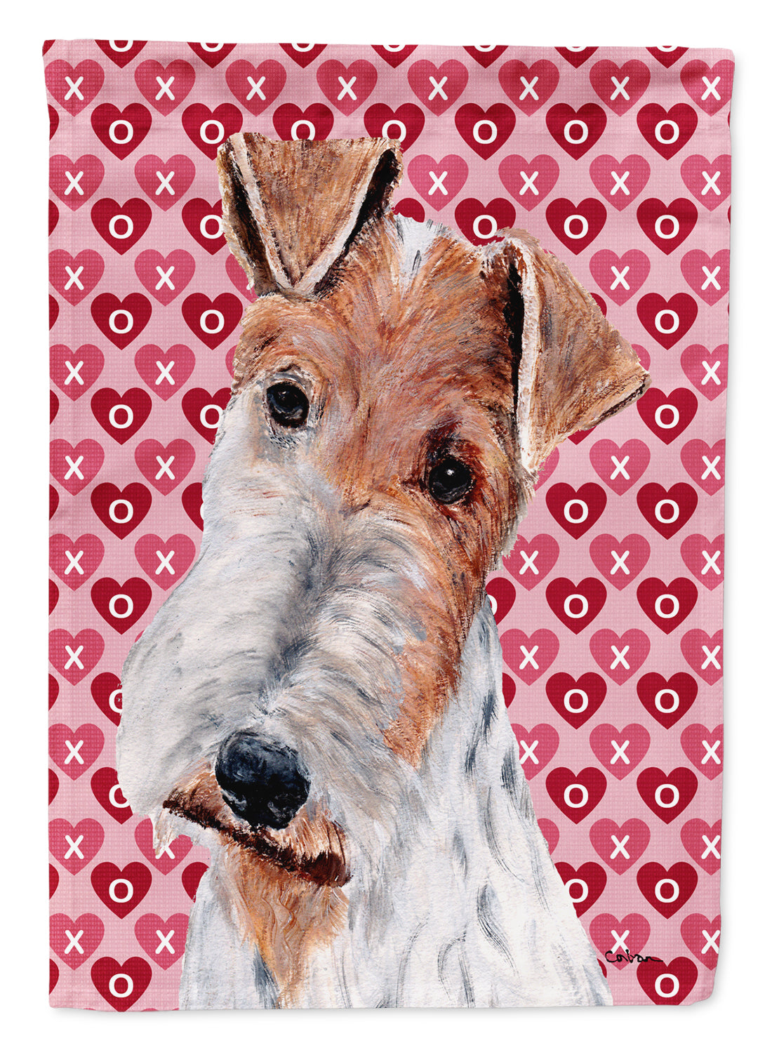 Wire Fox Terrier Hearts and Love Flag Canvas House Size SC9700CHF  the-store.com.