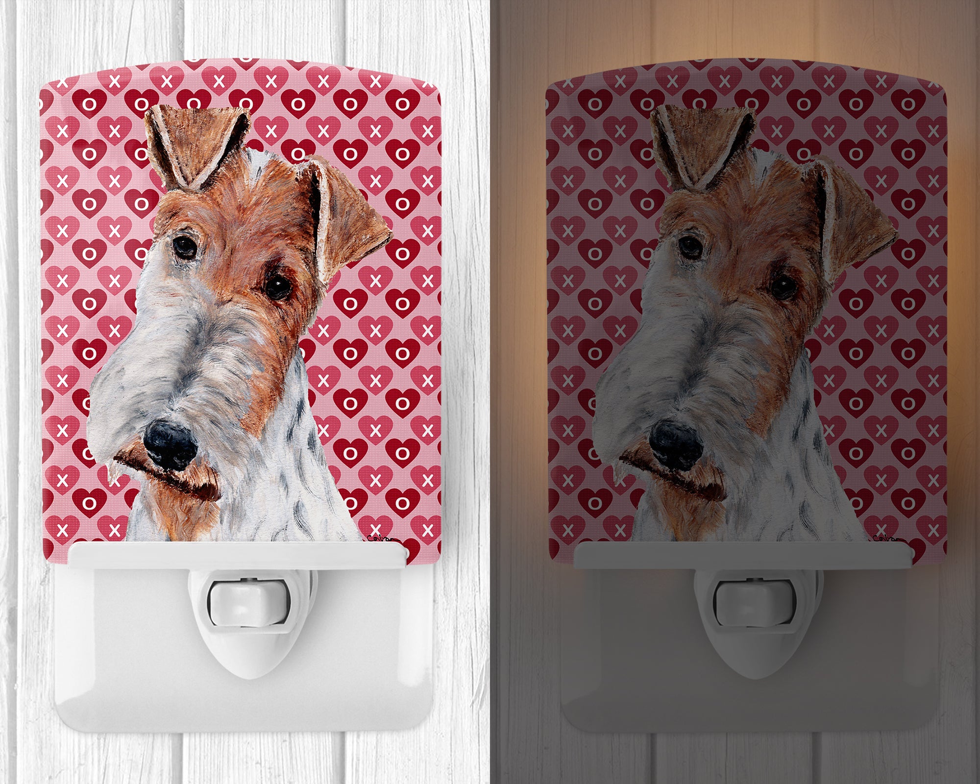 Wire Fox Terrier Hearts and Love Ceramic Night Light SC9700CNL - the-store.com