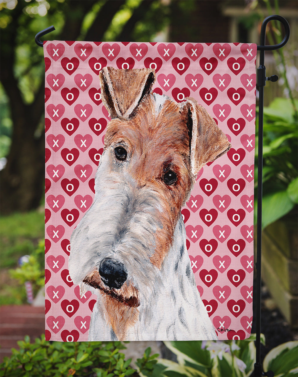 Wire Fox Terrier Hearts and Love Flag Garden Size SC9700GF  the-store.com.