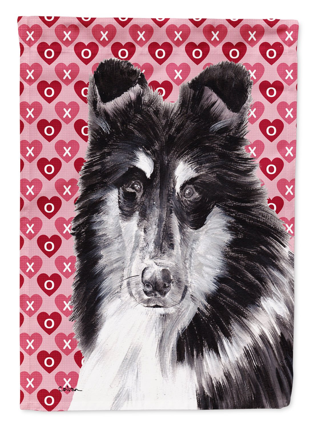 Black and White Collie Hearts and Love Flag Garden Size SC9702GF  the-store.com.