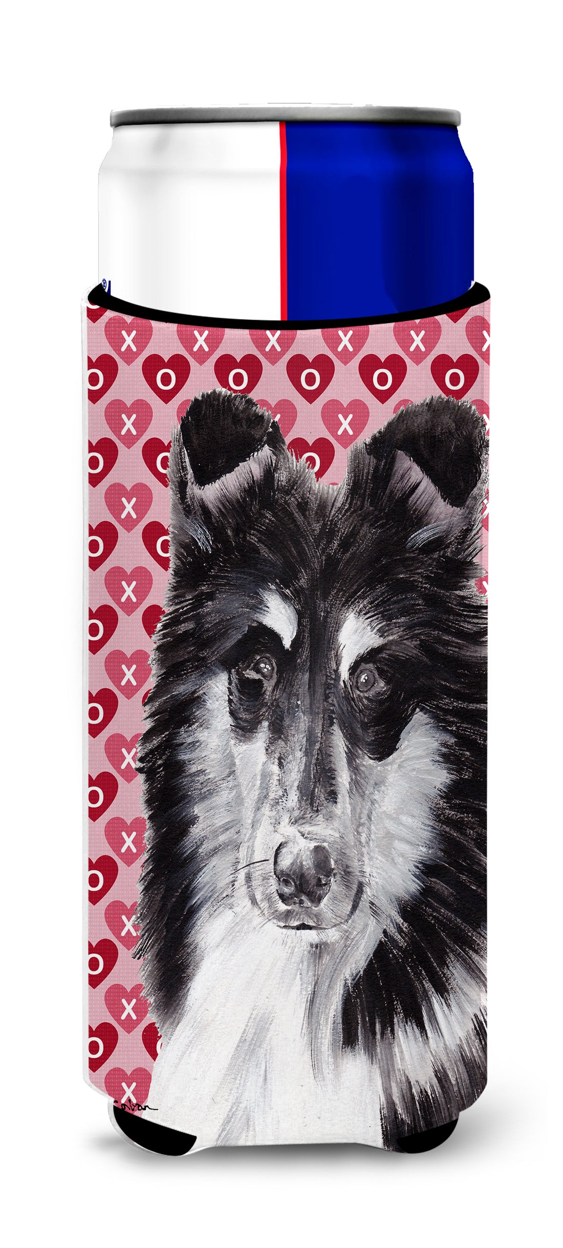 Black and White Collie Hearts and Love Ultra Beverage Insulators for slim cans SC9702MUK.