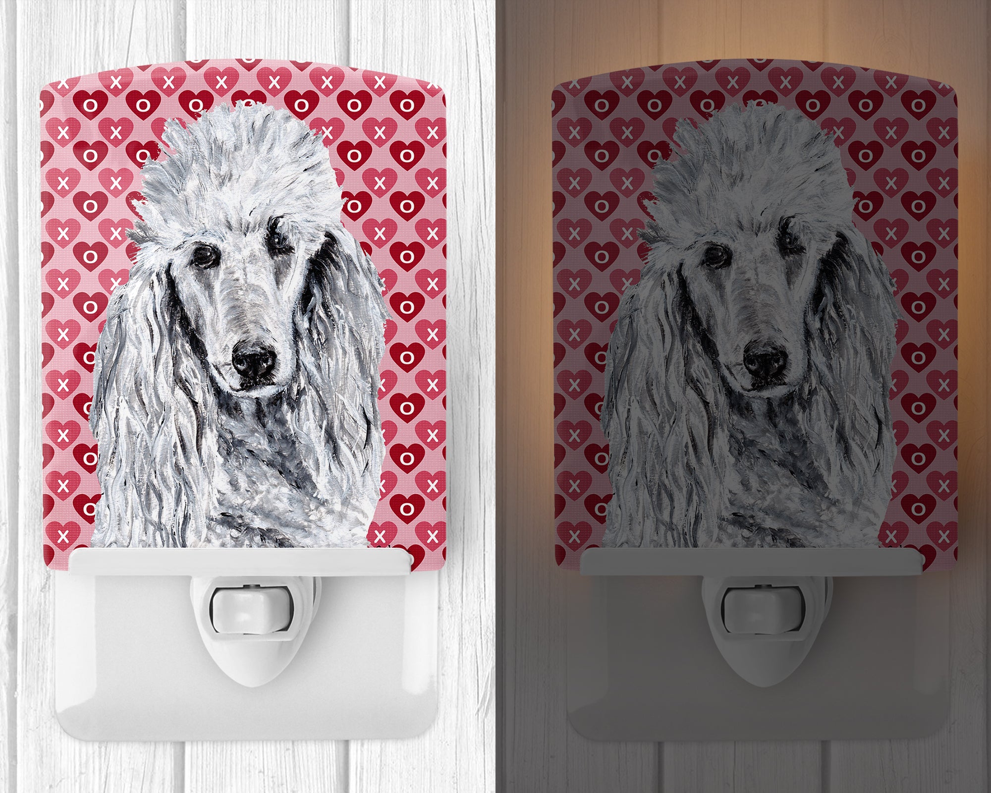 White Standard Poodle Hearts and Love Ceramic Night Light SC9703CNL - the-store.com