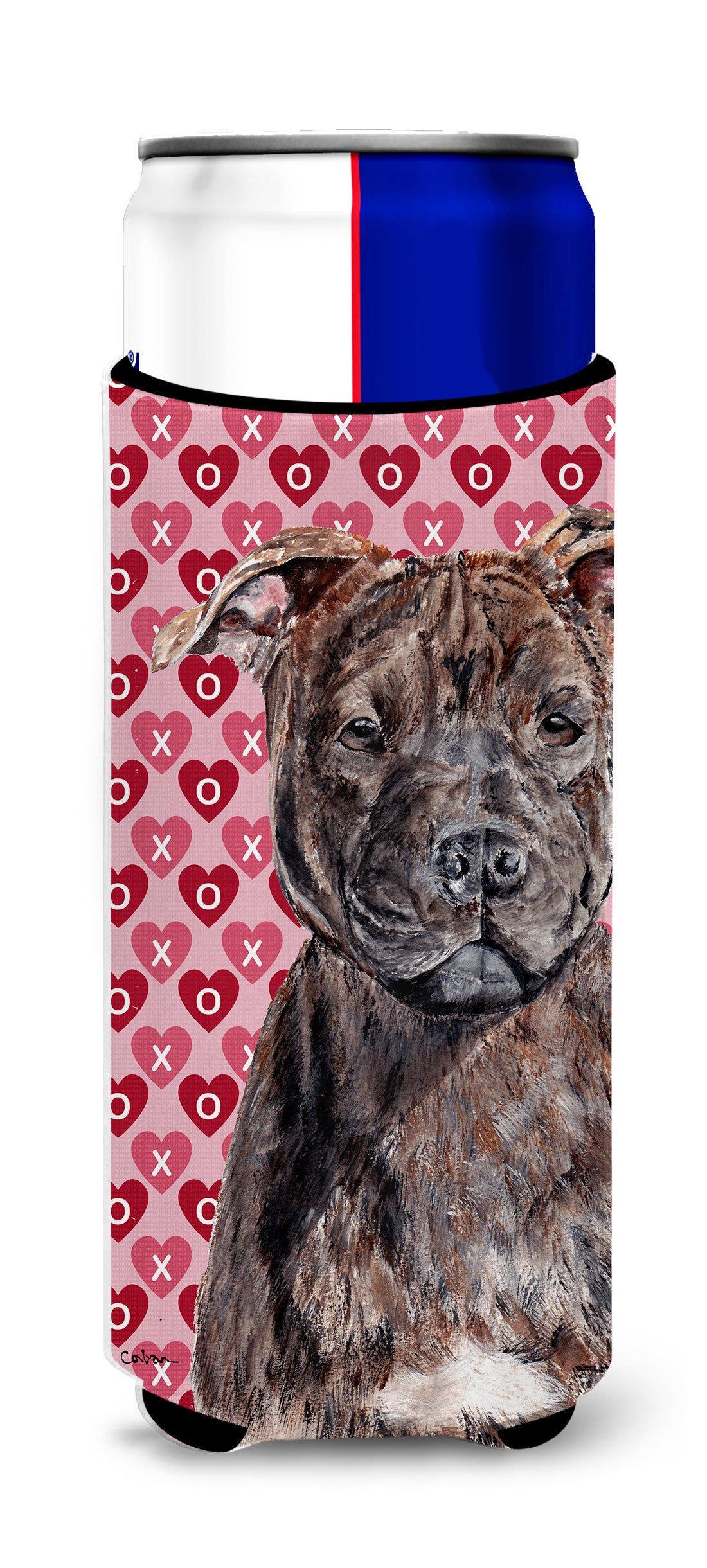 Staffordshire Bull Terrier Staffie Hearts and Love Ultra Beverage Insulators for slim cans SC9705MUK.