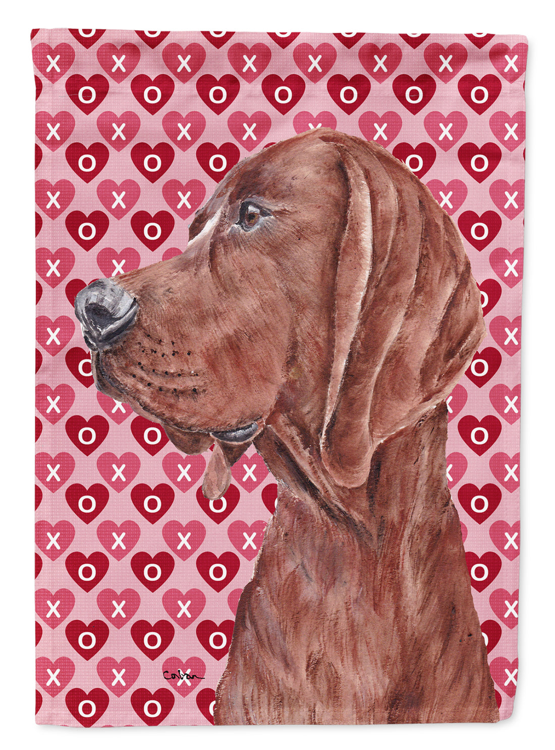 Redbone Coonhound Hearts and Love Flag Canvas House Size SC9707CHF  the-store.com.