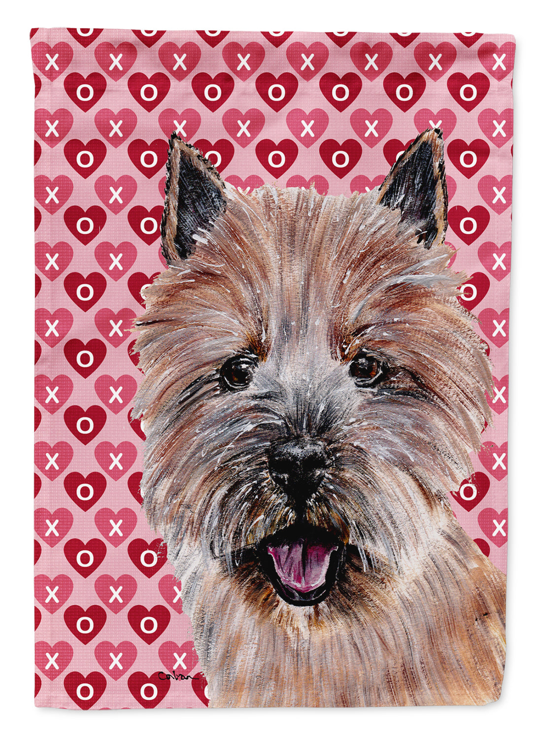 Norwich Terrier Hearts and Love Flag Canvas House Size SC9710CHF  the-store.com.