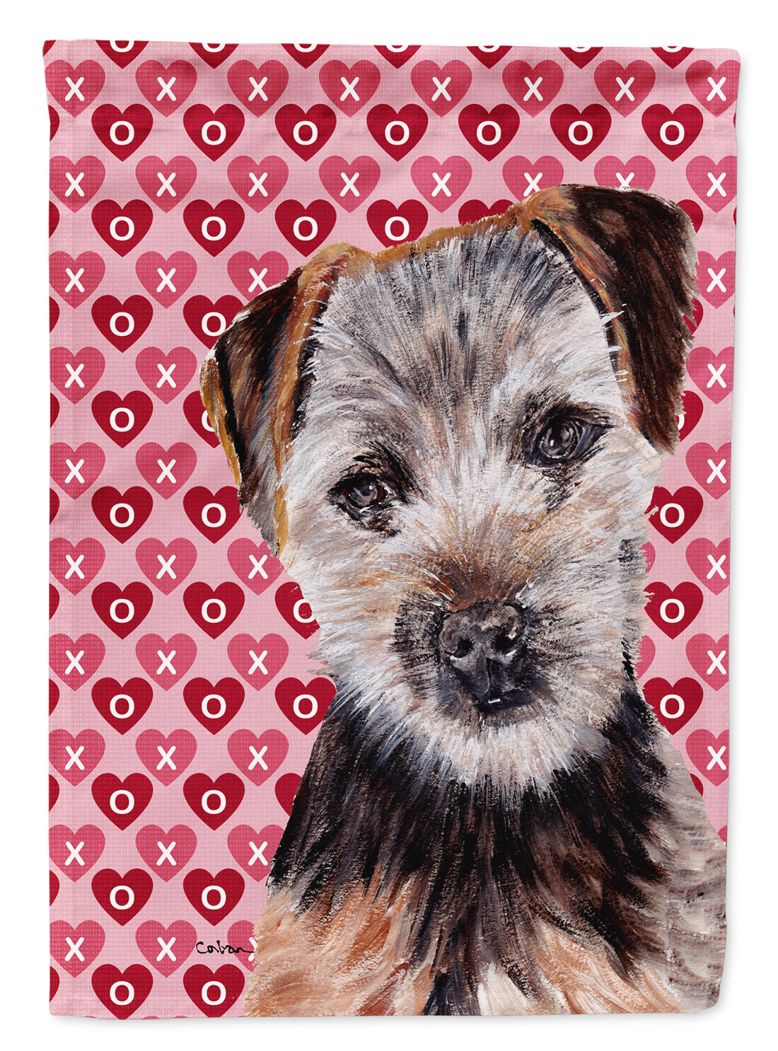 Norfolk Terrier Puppy Hearts and Love Flag Canvas House Size SC9711CHF  the-store.com.