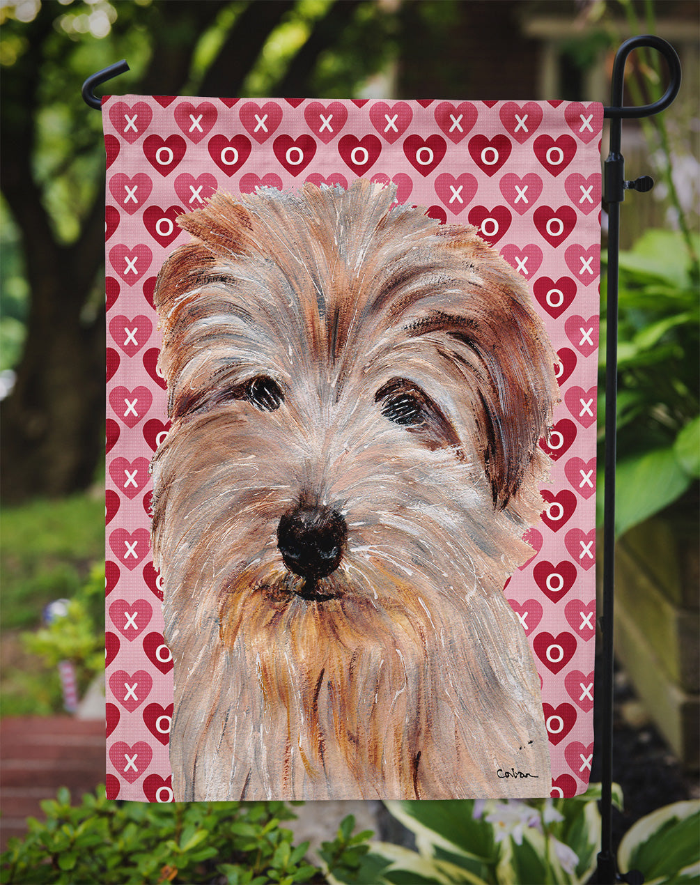 Norfolk Terrier Hearts and Love Flag Garden Size SC9712GF  the-store.com.