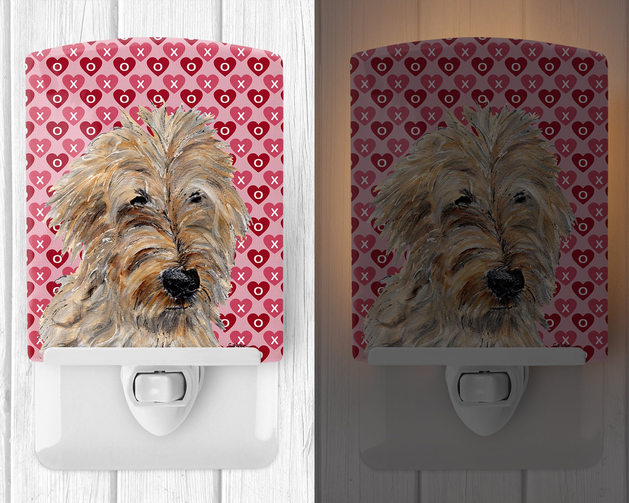 Golden Doodle 2 Hearts and Love Ceramic Night Light SC9715CNL - the-store.com