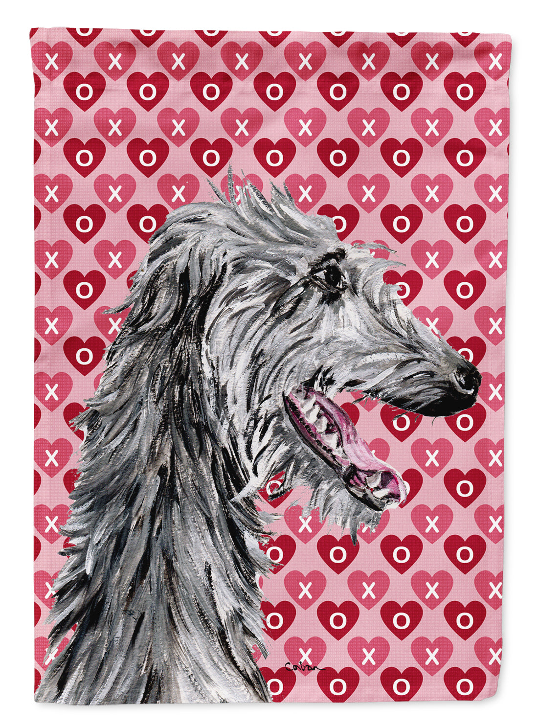 Scottish Deerhound Hearts and Love Flag Canvas House Size SC9717CHF  the-store.com.