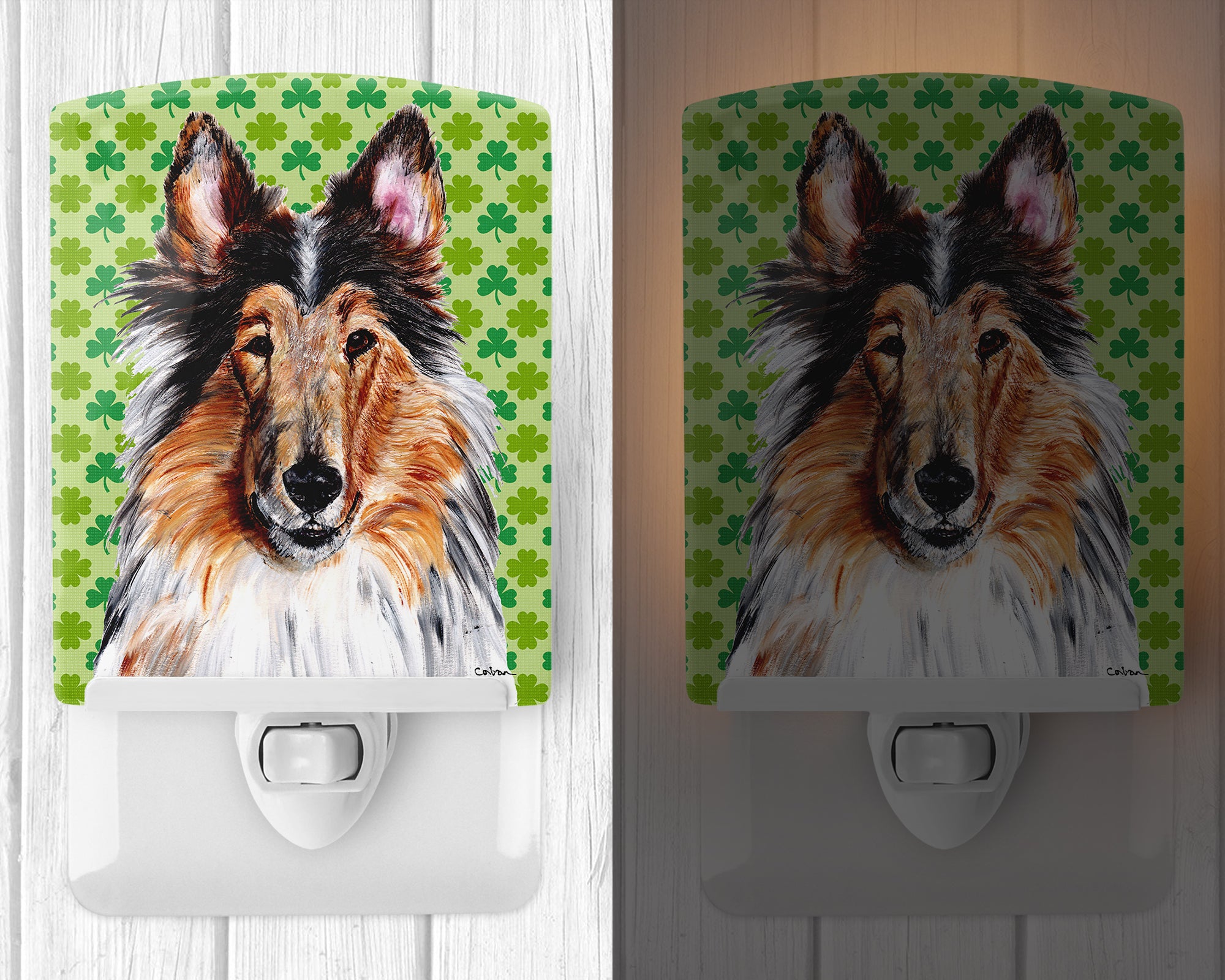 Collie Lucky Shamrock St. Patrick's Day Ceramic Night Light SC9718CNL - the-store.com