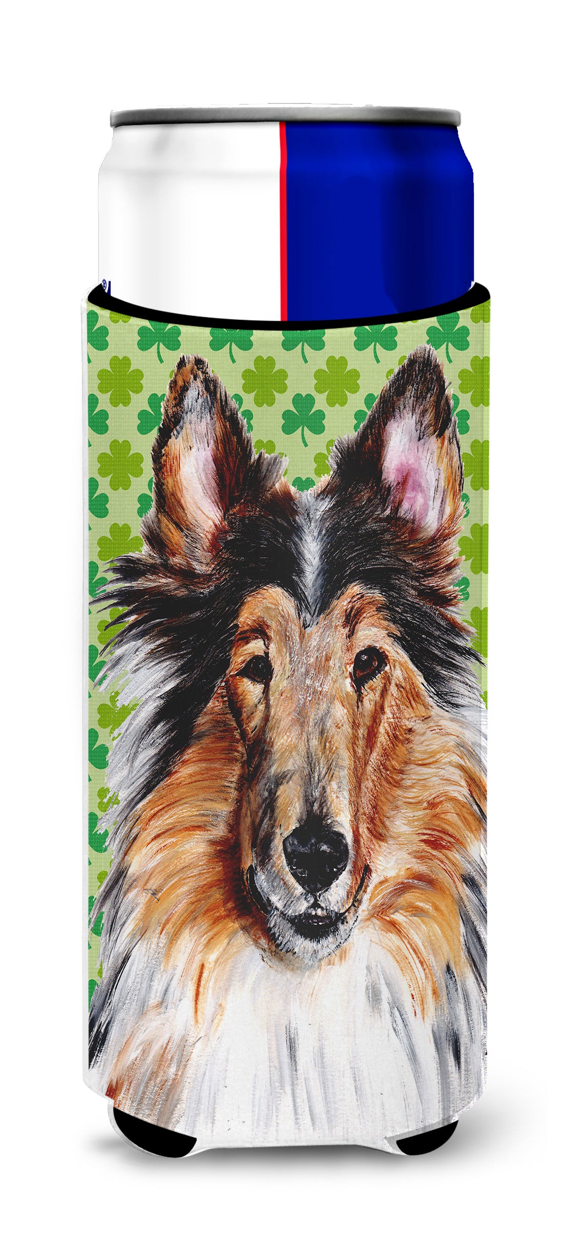 Collie Lucky Shamrock St. Patrick's Day Ultra Beverage Insulators for slim cans SC9718MUK.