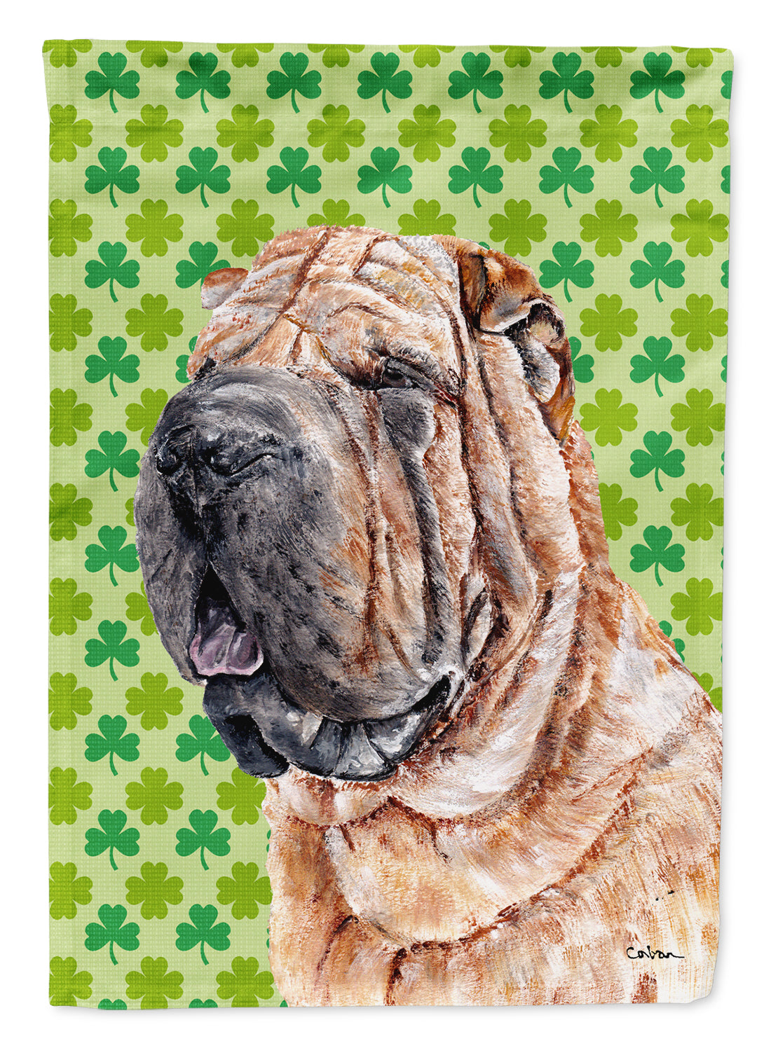 Shar Pei Lucky Shamrock St. Patrick&#39;s Day Flag Canvas House Size SC9719CHF  the-store.com.