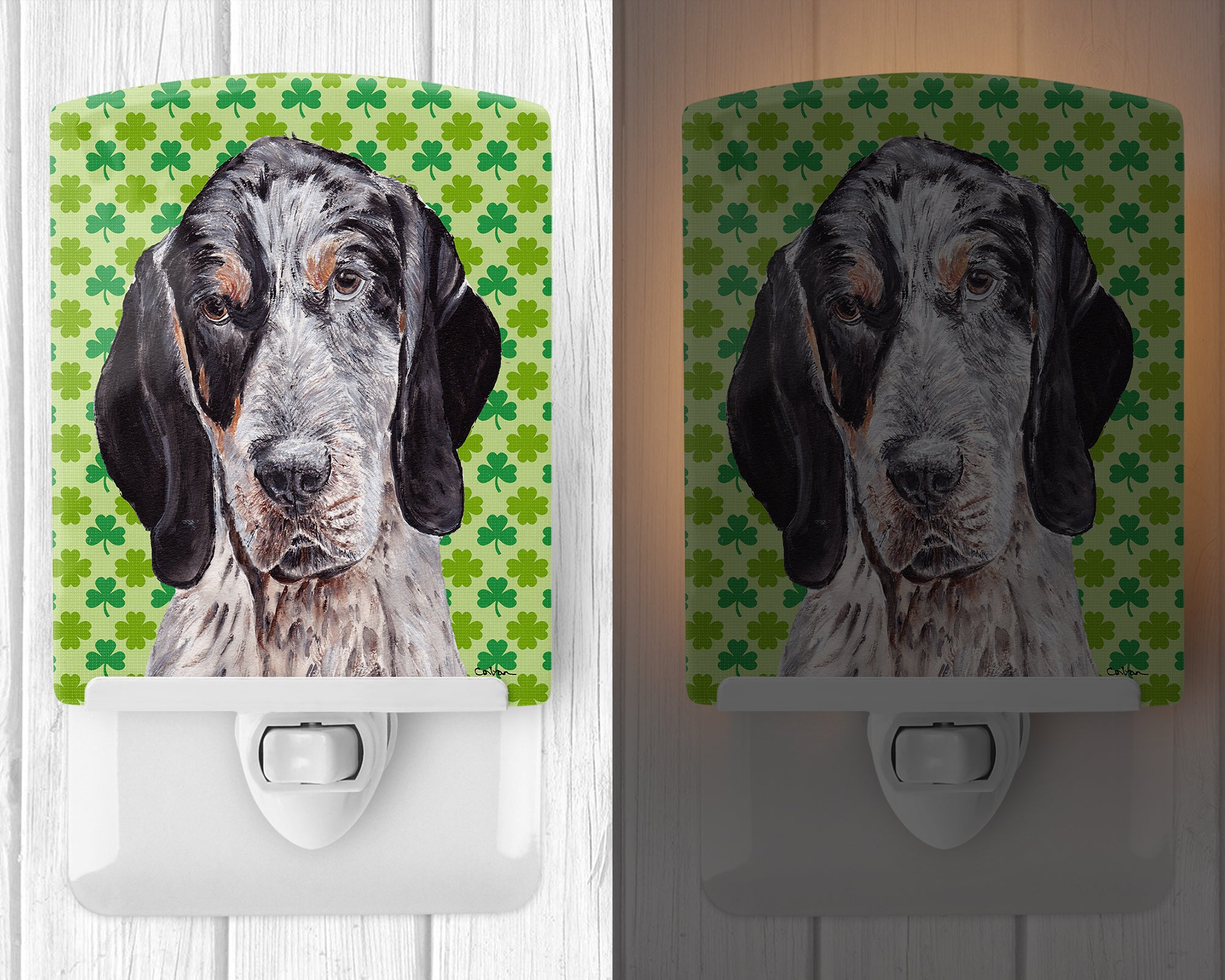 Blue Tick Coonhound Lucky Shamrock St. Patrick's Day Ceramic Night Light SC9721CNL - the-store.com